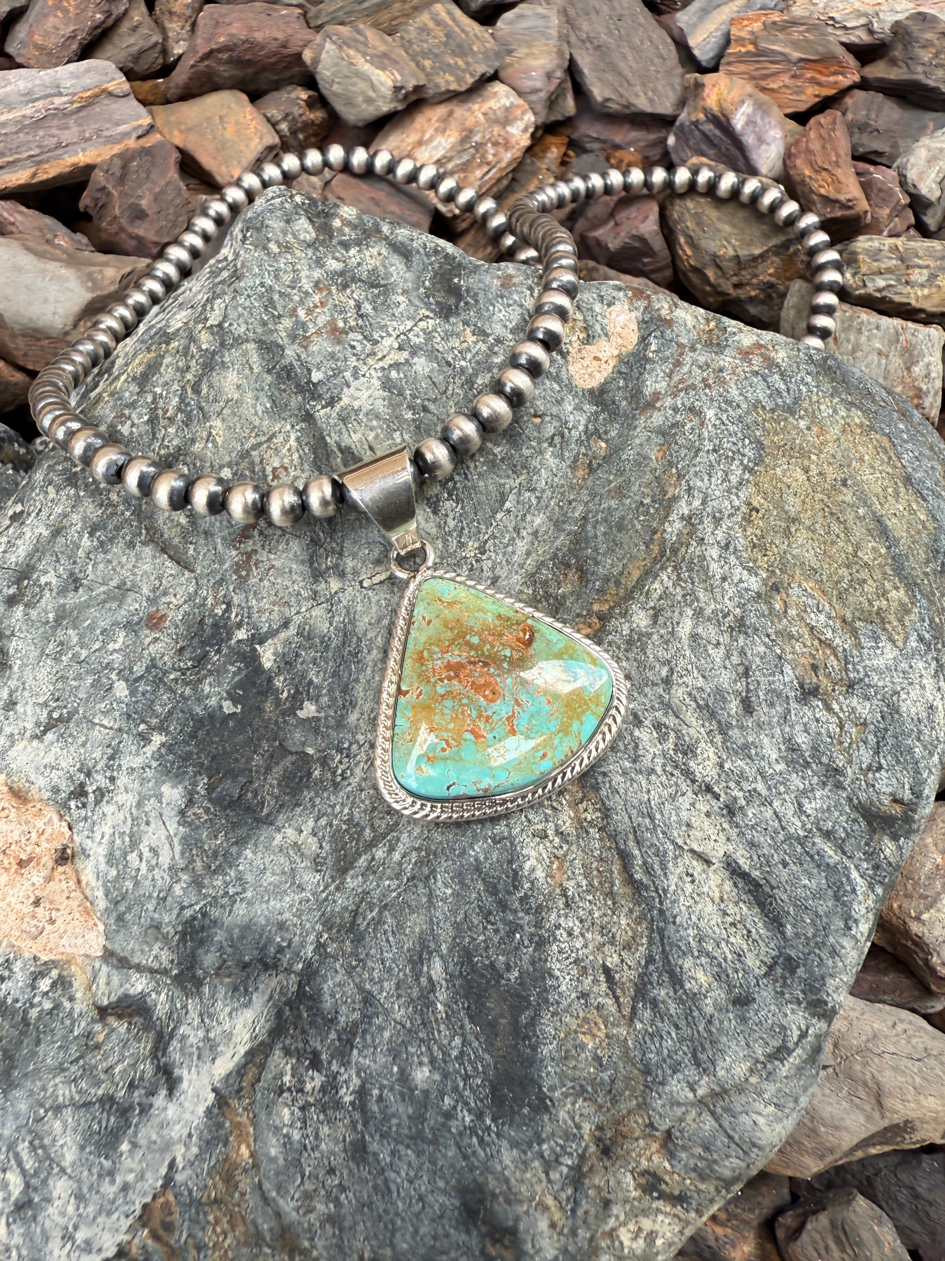 Handmade Sterling Silver Kingman Turquoise Wide Tear Drop Pendant