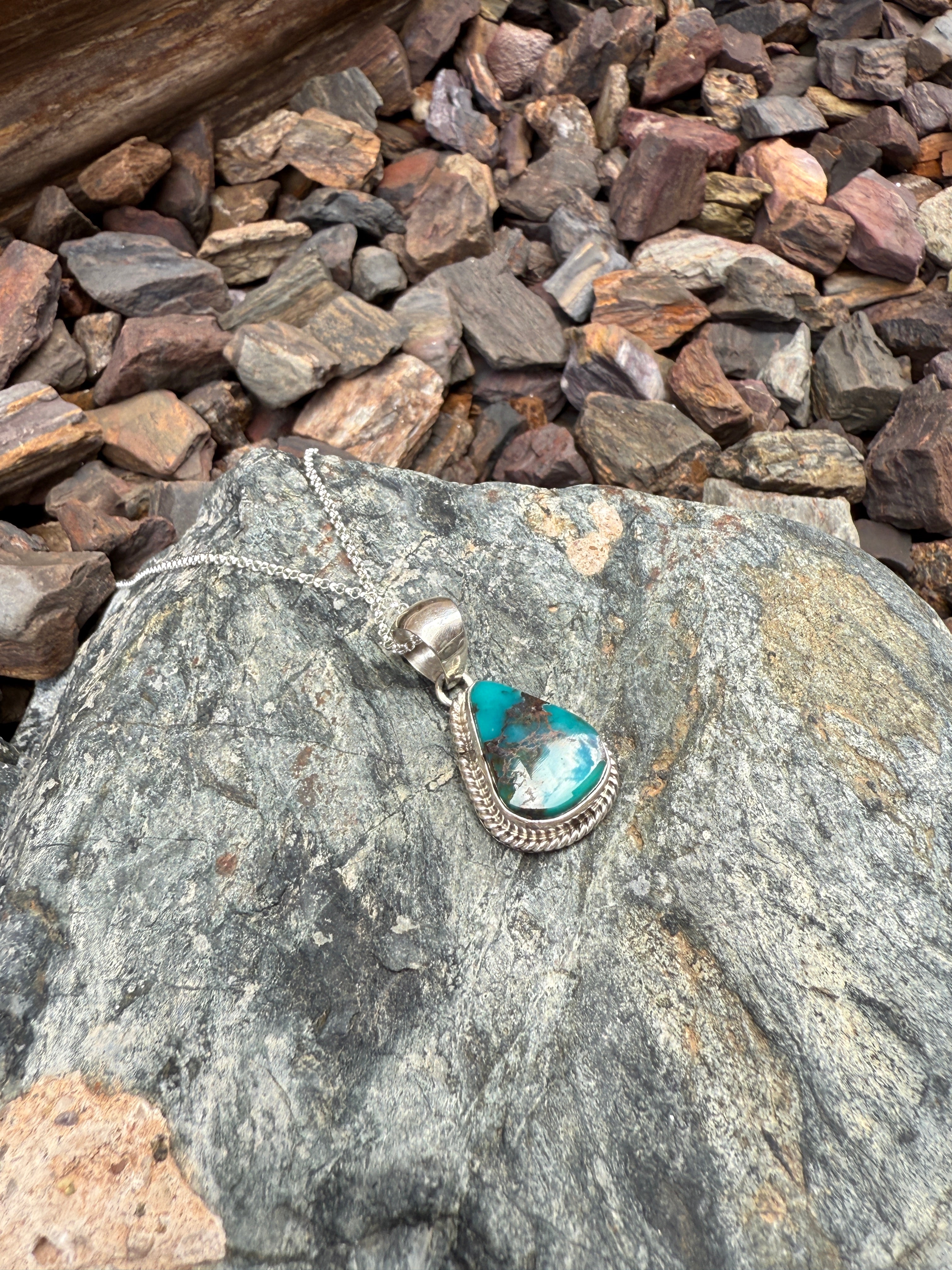 Handmade Sterling Silver Kingman Turquoise Tear Drop Necklace