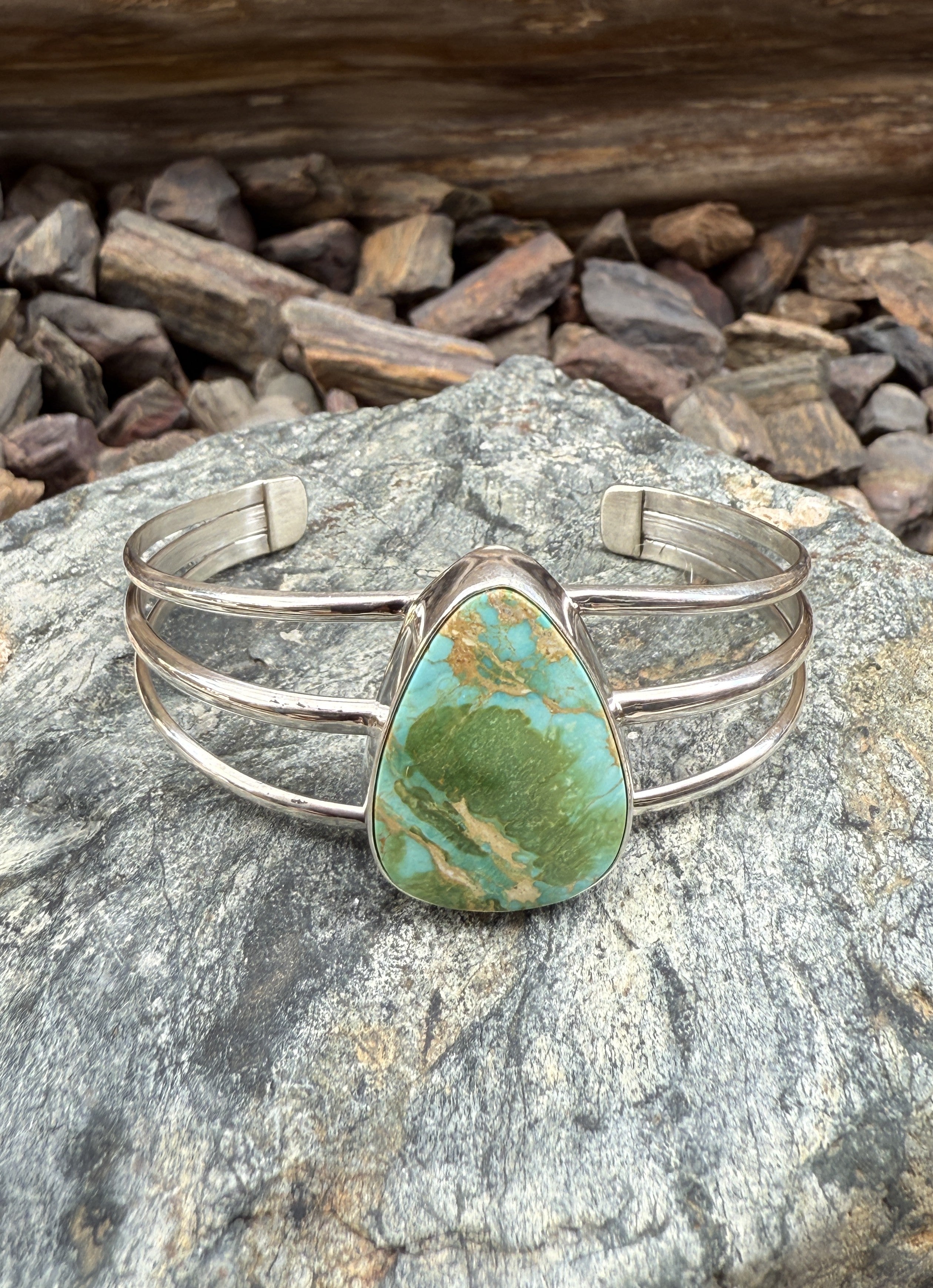 Handcrafted Sterling Silver Sonoran Gold Turquoise Triple Wire Bracelet