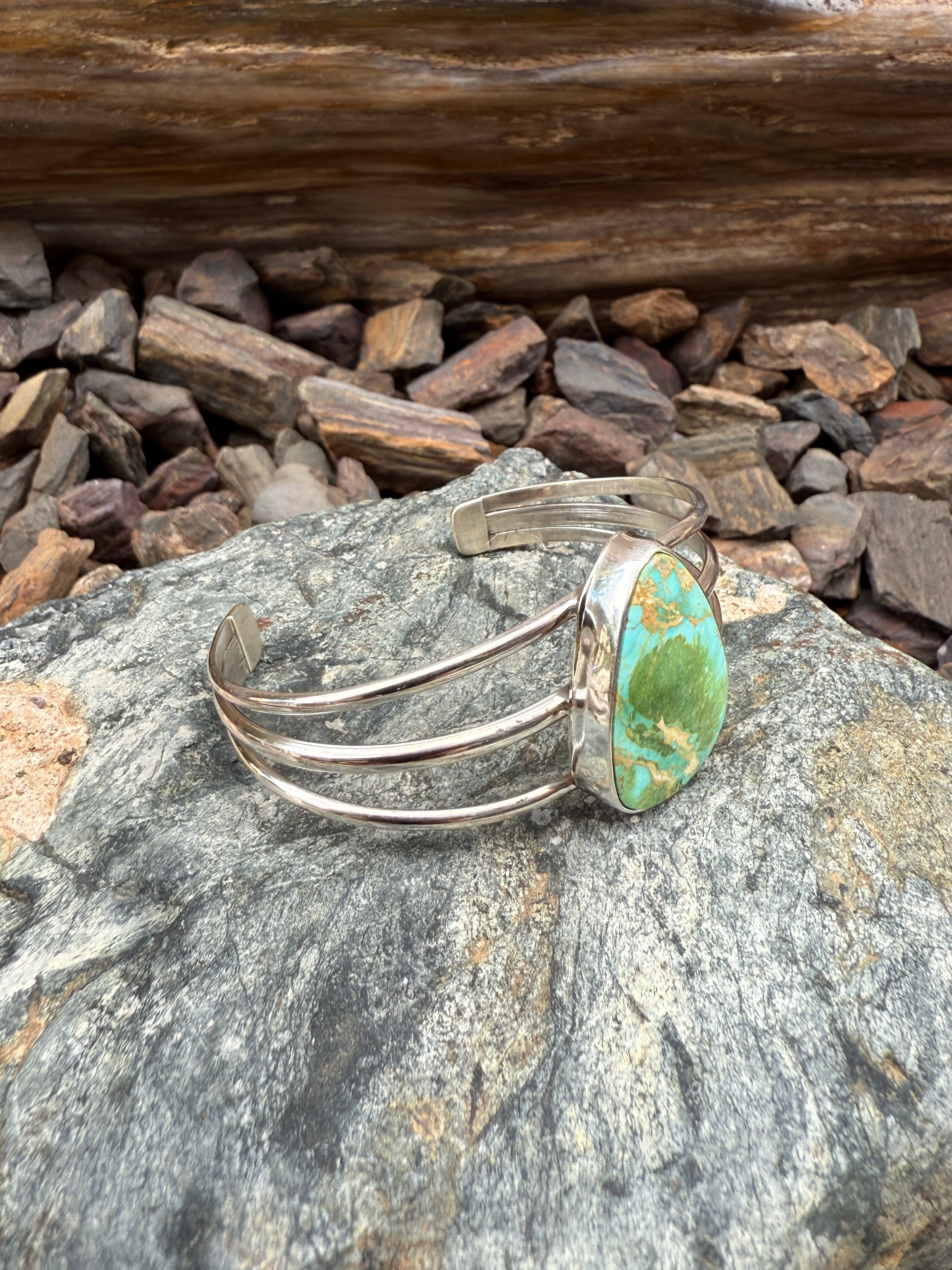 Handcrafted Sterling Silver Sonoran Gold Turquoise Triple Wire Bracelet