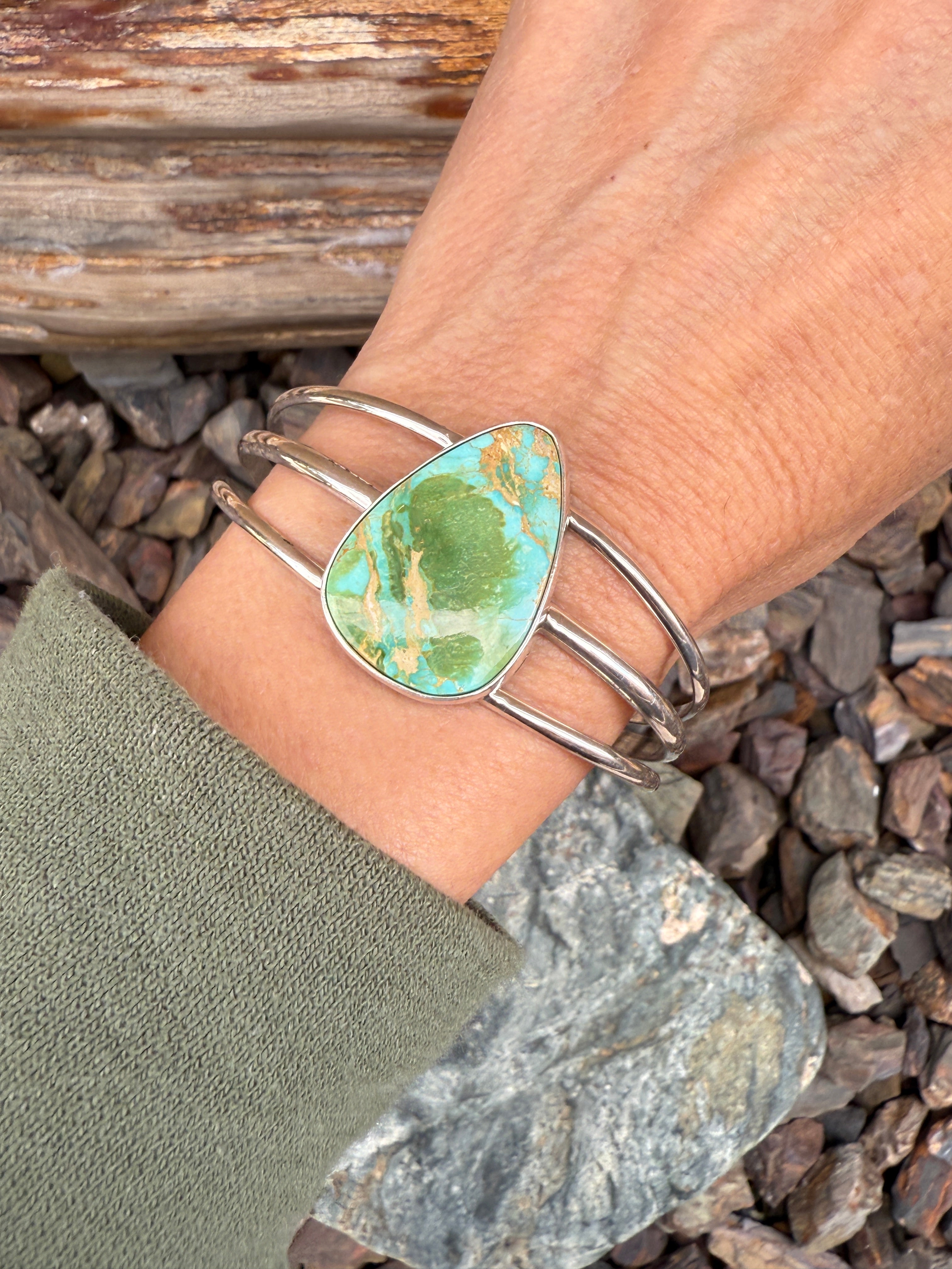 Handcrafted Sterling Silver Sonoran Gold Turquoise Triple Wire Bracelet
