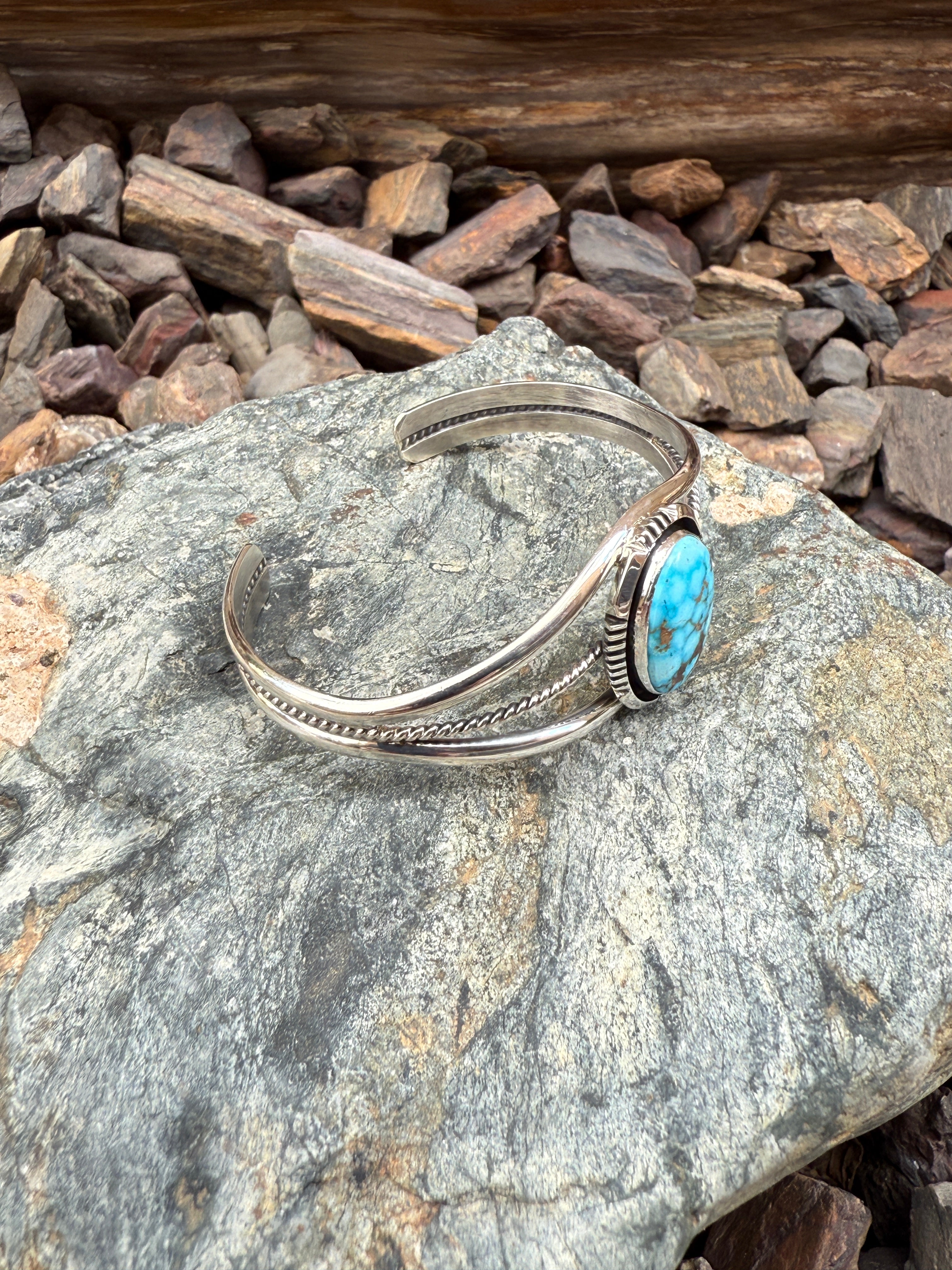 Signature Handcrafted Sterling Silver Turquoise Mountain Triple Wire Bracelet