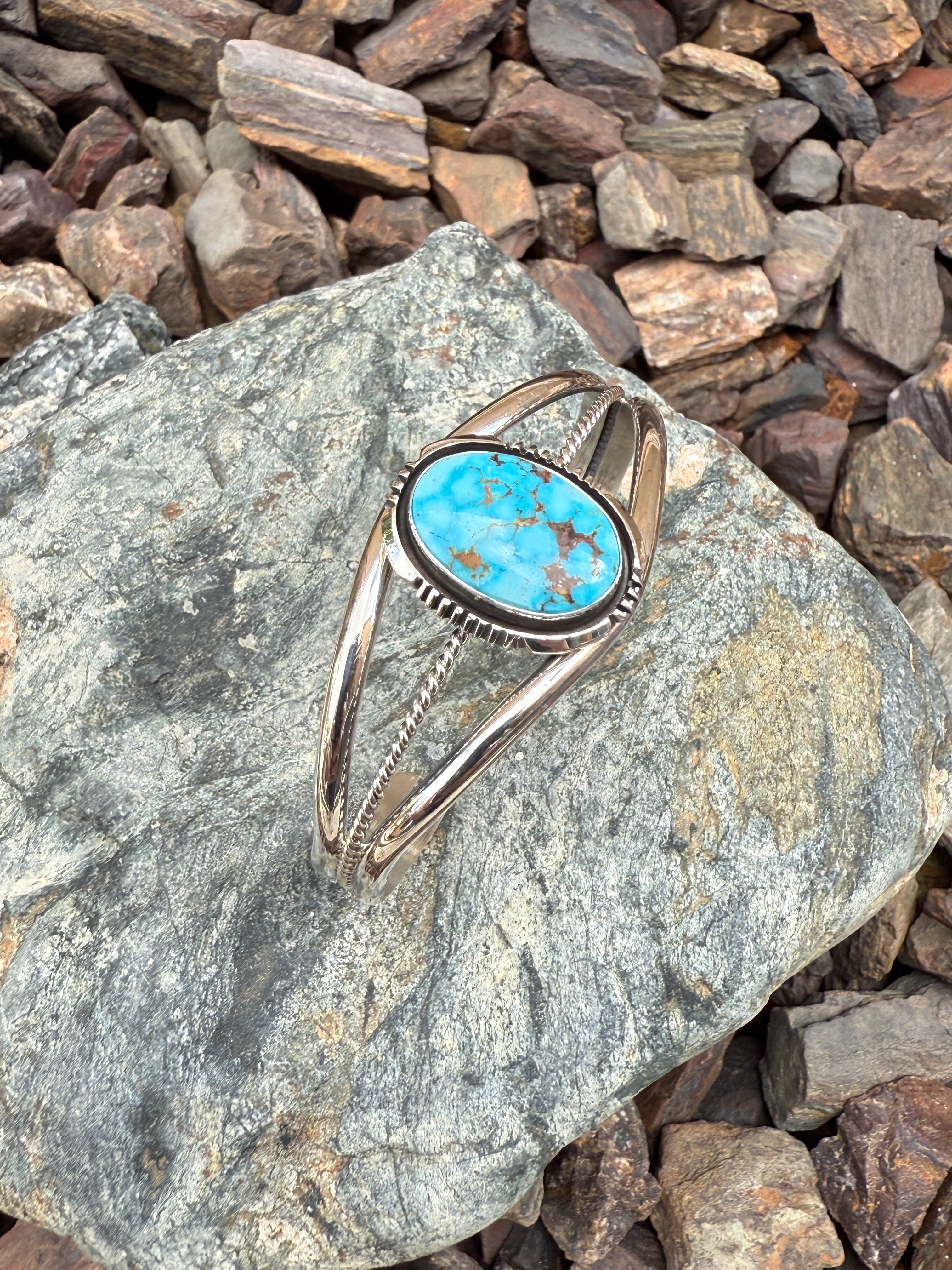 Signature Handcrafted Sterling Silver Turquoise Mountain Triple Wire Bracelet