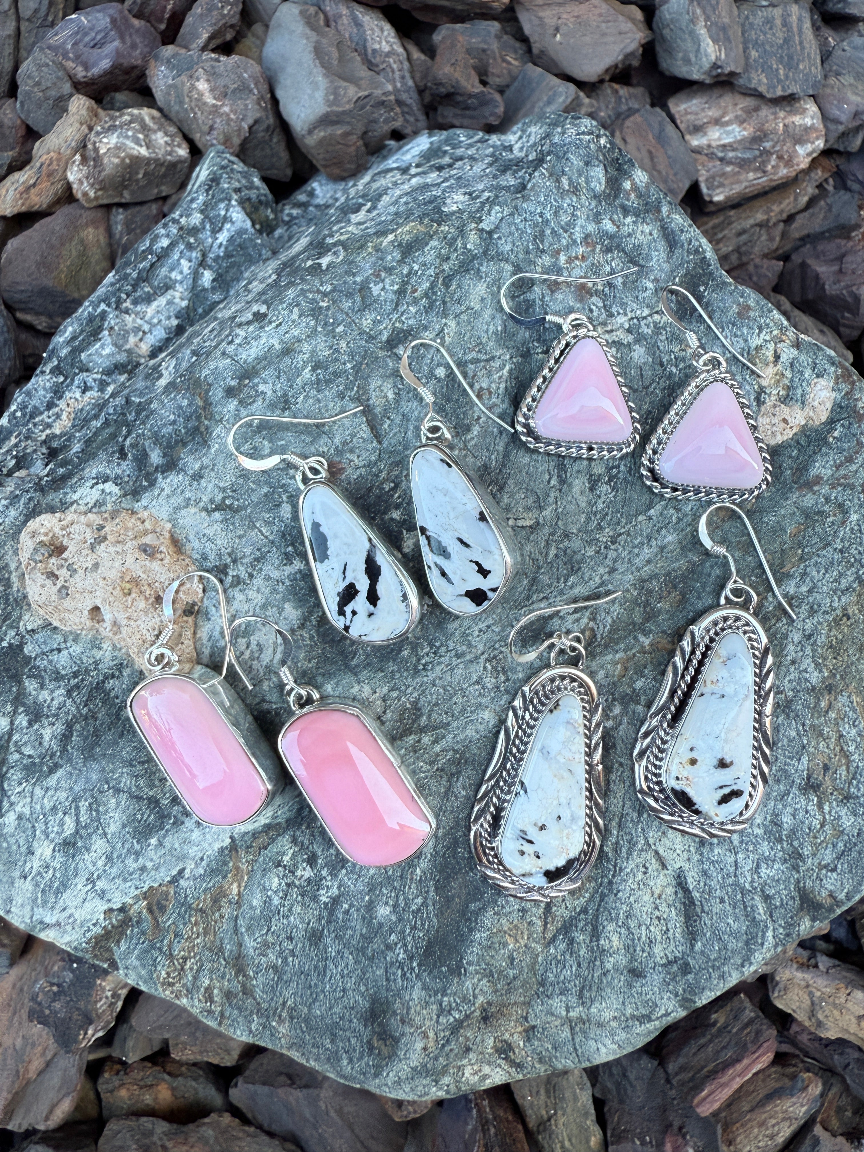 Handmade Sterling Silver Pink Conch Dangle Earrings with Plain Bezel Trim