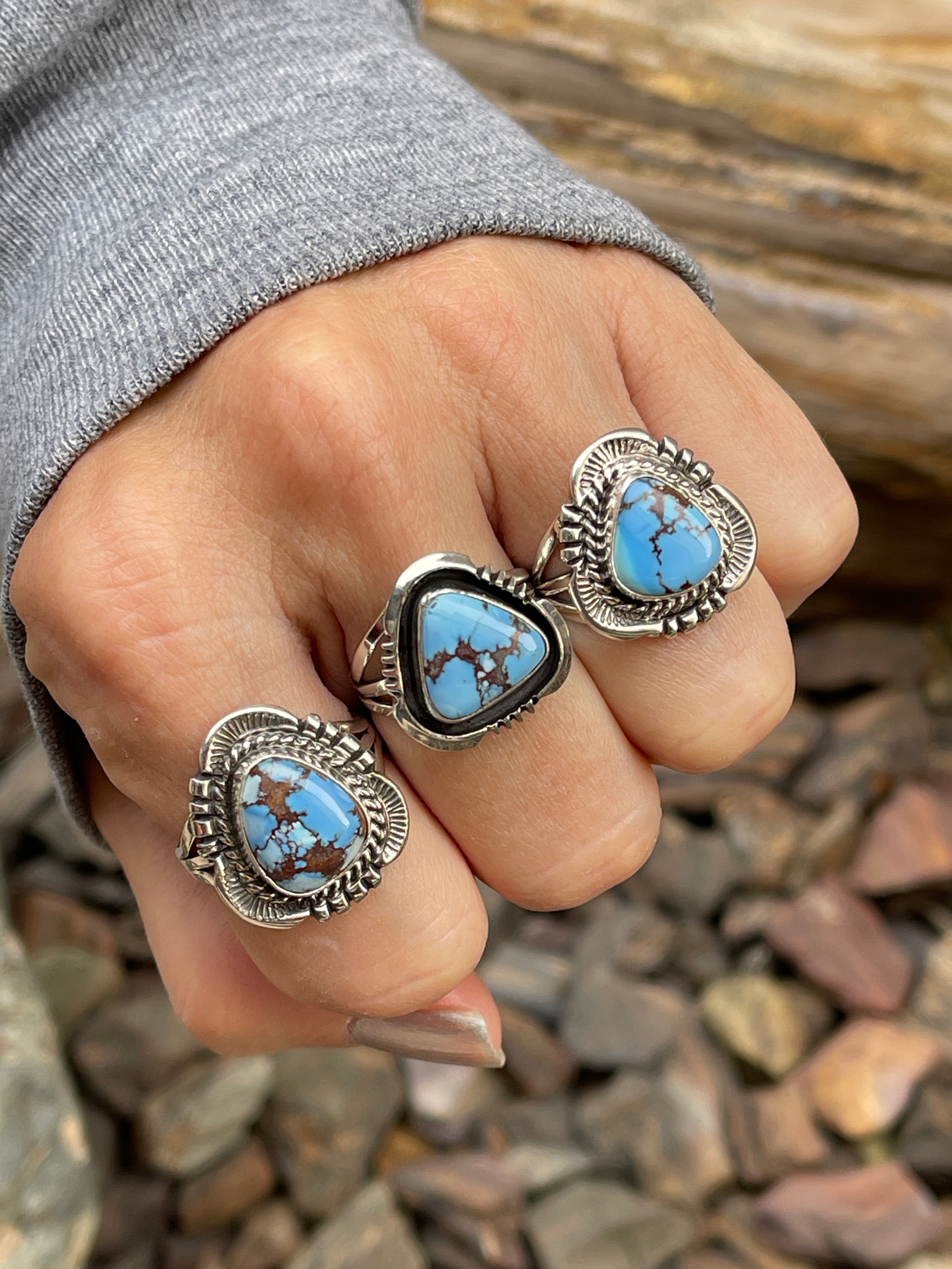 HOLIDAY RING SALE- Handmade Sterling Silver Golden Hill Turquoise Rings