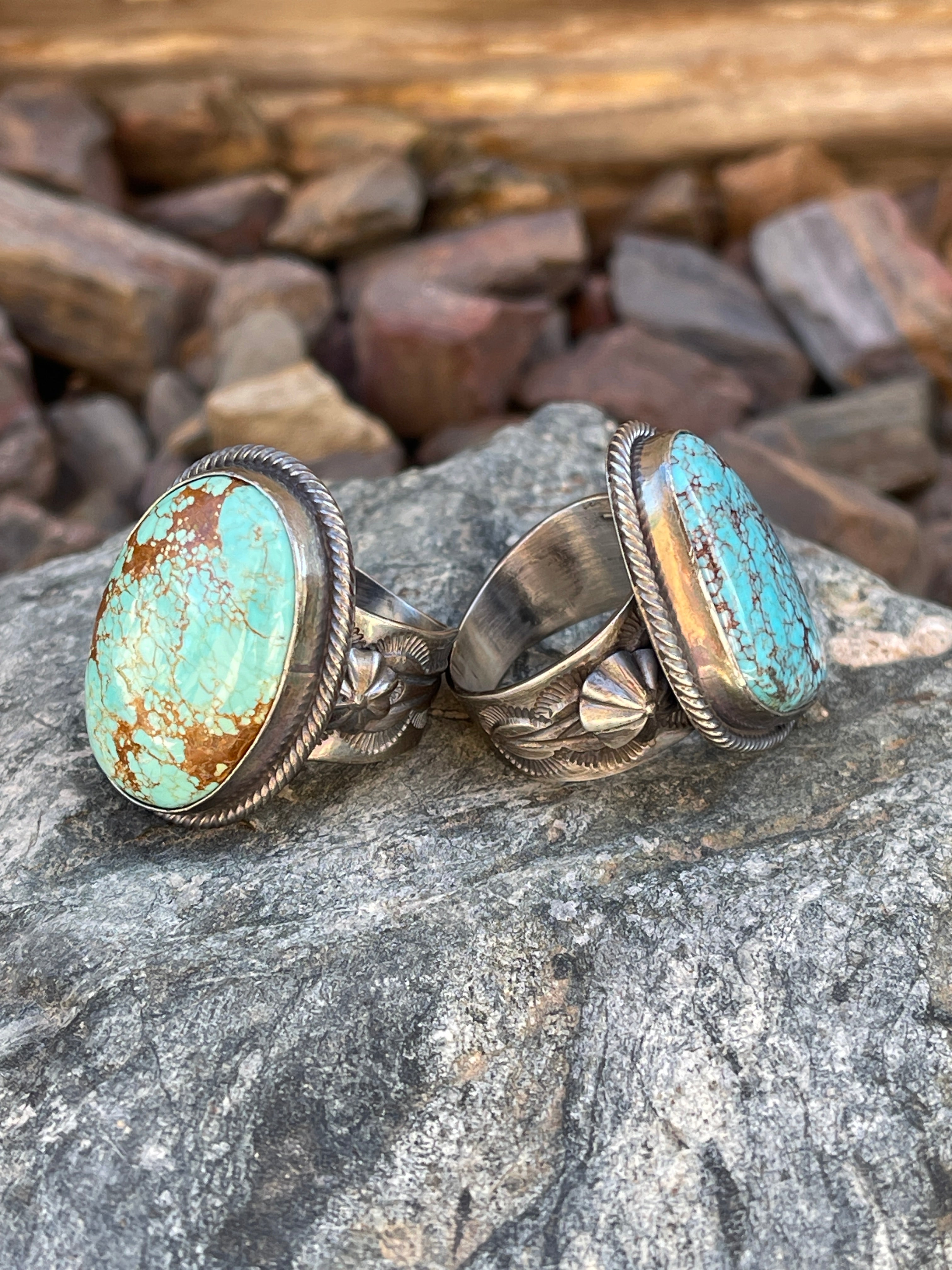 HOLIDAY RING SALE- Handmade Sterling Silver Large Kingman Turquoise Ring with Twist Trim