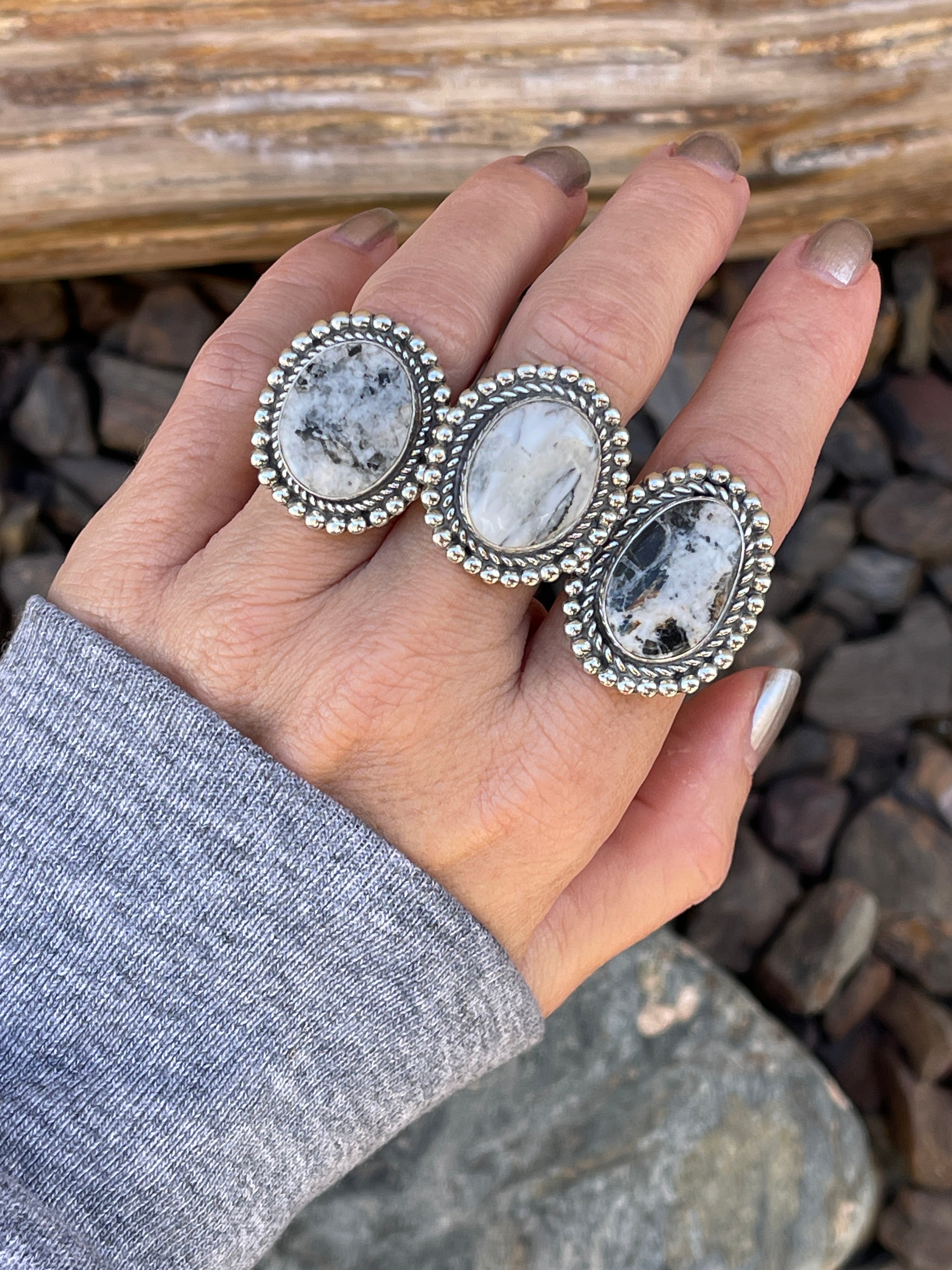 HOLIDAY RING SALE- Handmade Sterling Silver White Buffalo Rings