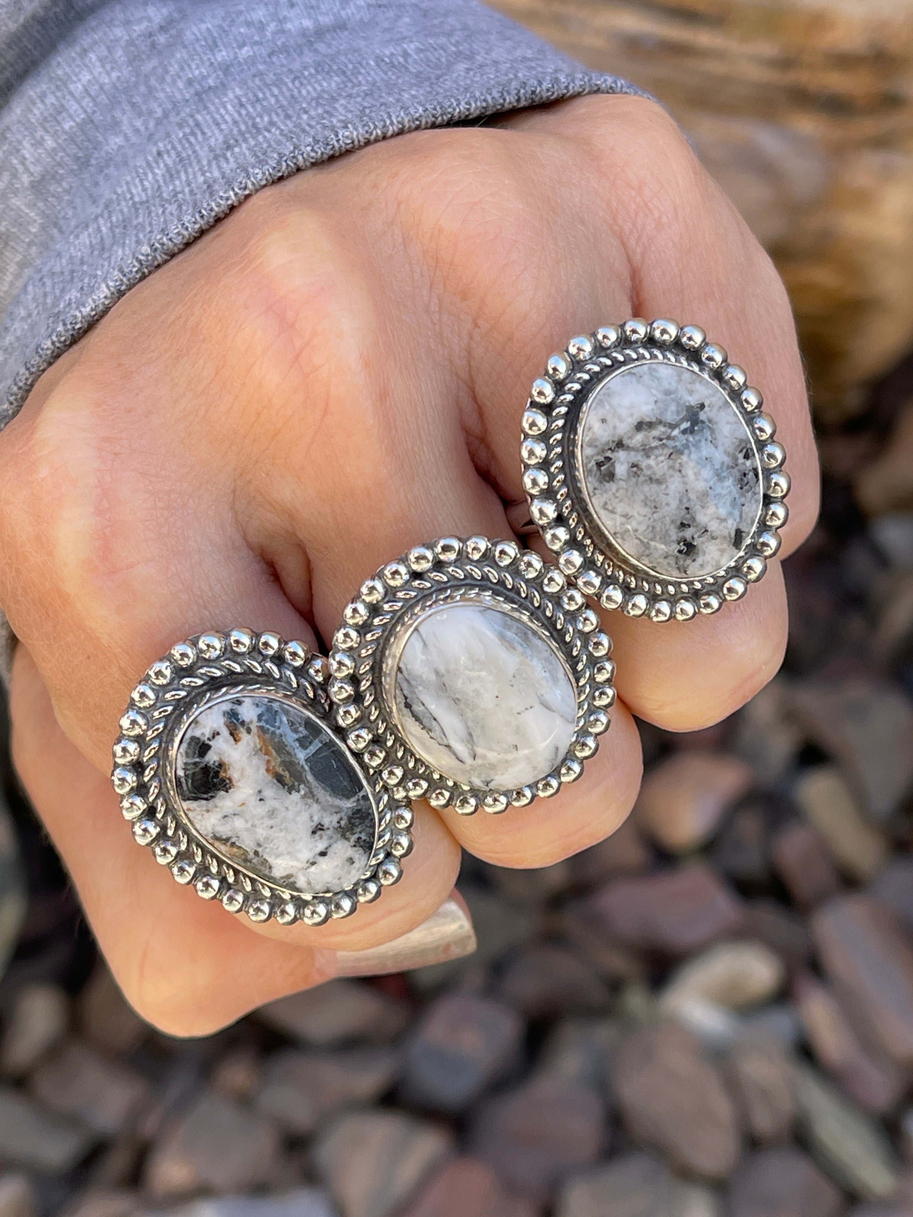 HOLIDAY RING SALE- Handmade Sterling Silver White Buffalo Rings