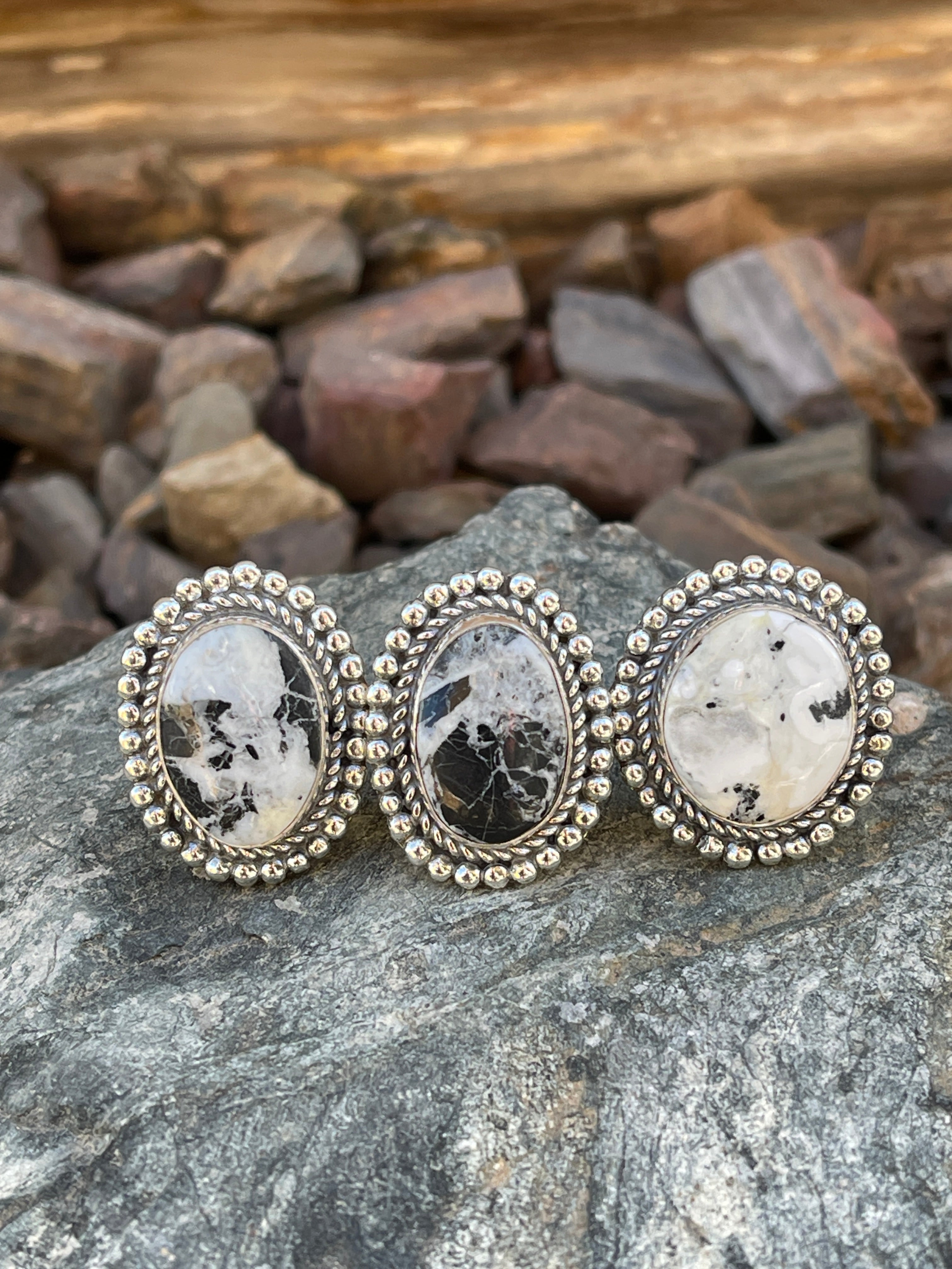 HOLIDAY RING SALE- Handmade Sterling Silver White Buffalo Rings