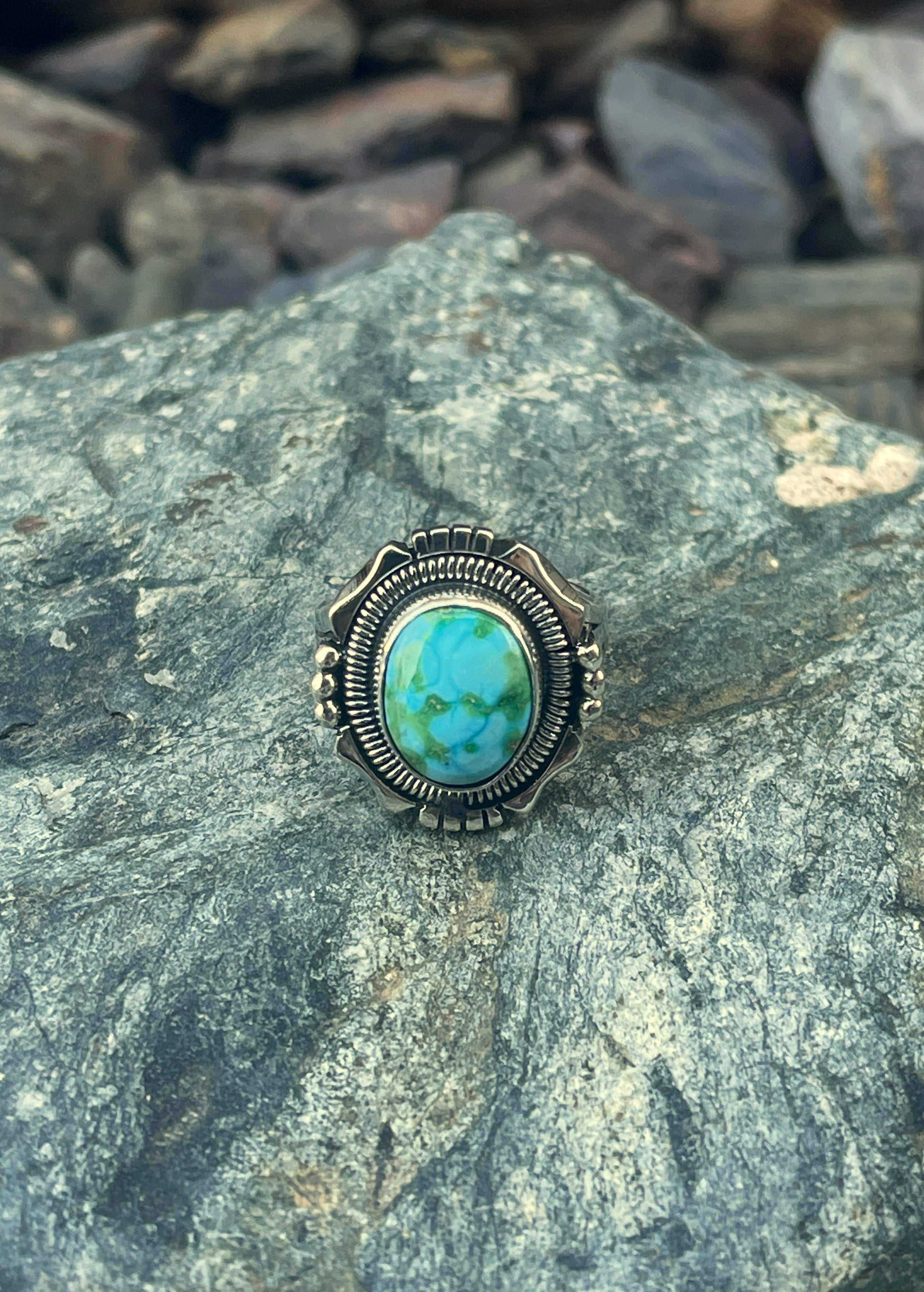 Handmade Sterling Silver Sonoran Gold Turquoise with Coil Detail - Size 8