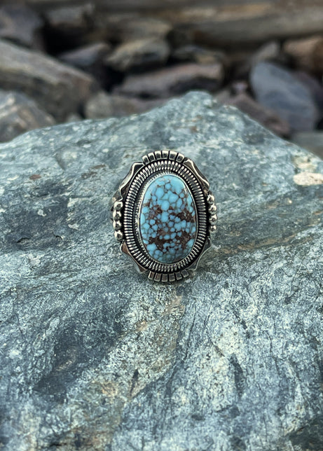Hand Crafted Sterling Silver Golden Hill Turquoise Ring with Coil Detail - Size 9