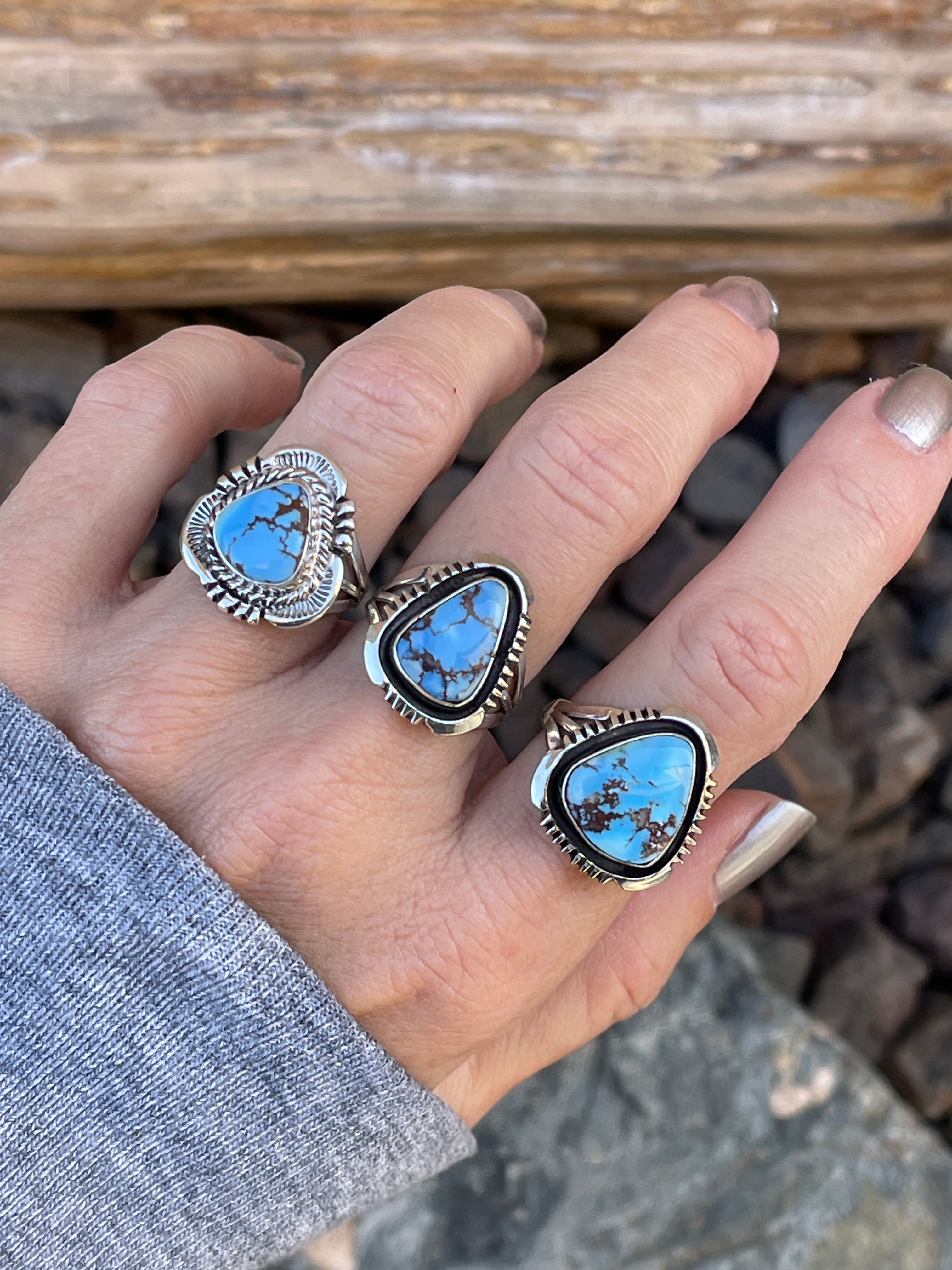 Handmade Sterling Silver Golden Hill Turquoise Ring with Traditional Stamp Detail - Size 5