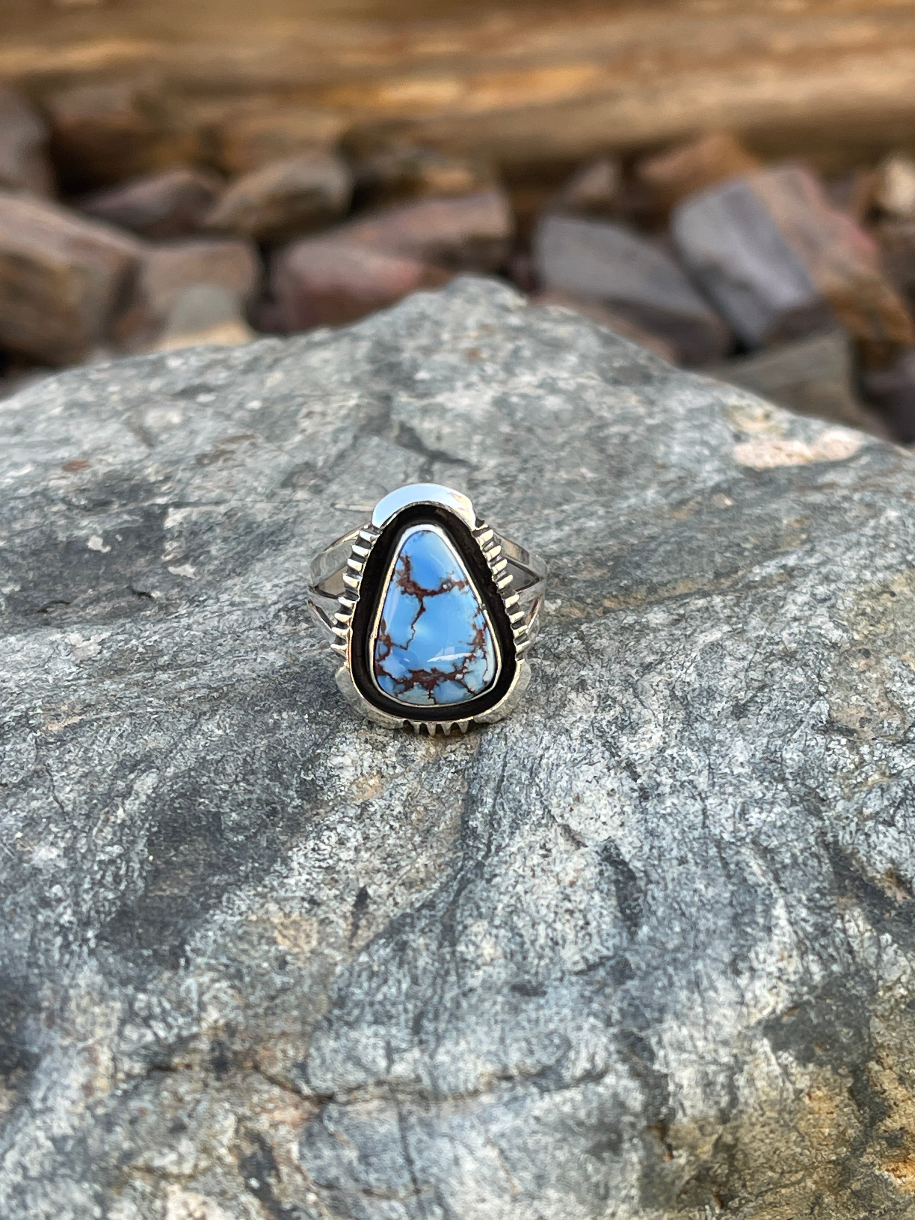 Handmade Sterling Silver Golden Hill Turquoise Ring with Shadow Box Trim -Size 6