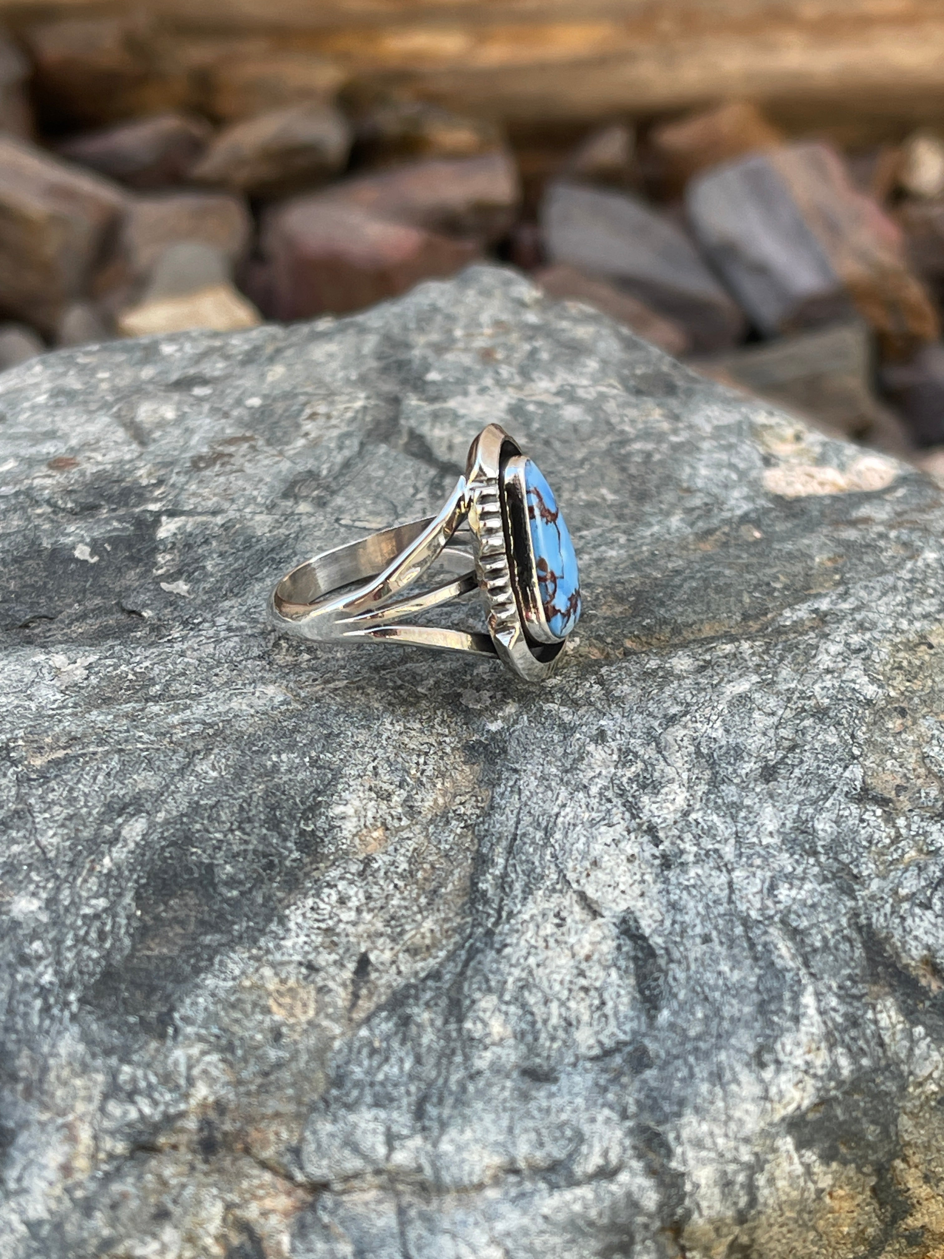 Handmade Sterling Silver Golden Hill Turquoise Ring with Shadow Box Trim -Size 6