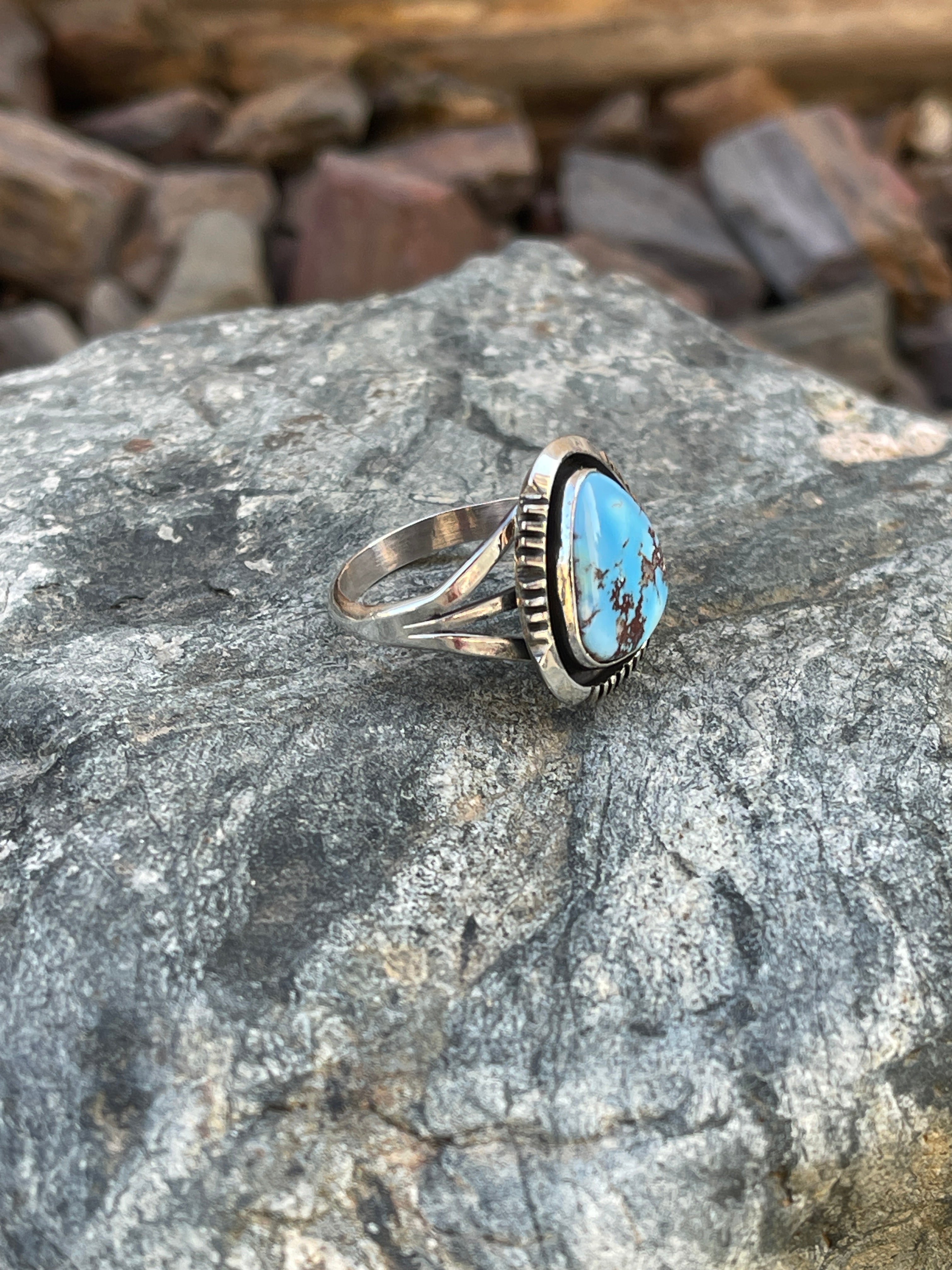 Signature Handmade Sterling Silver Golden Hill Turquoise Ring - Size 8