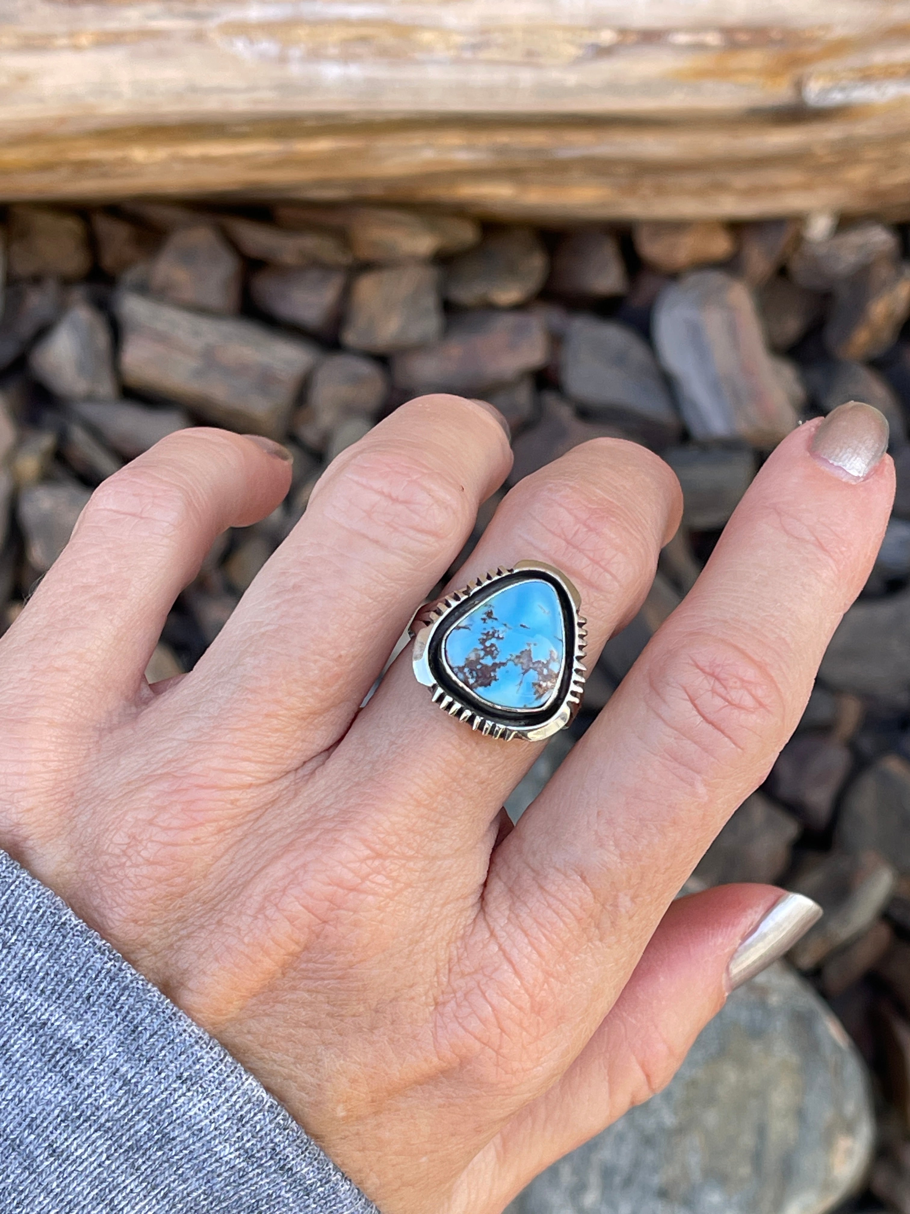 Signature Handmade Sterling Silver Golden Hill Turquoise Ring - Size 8