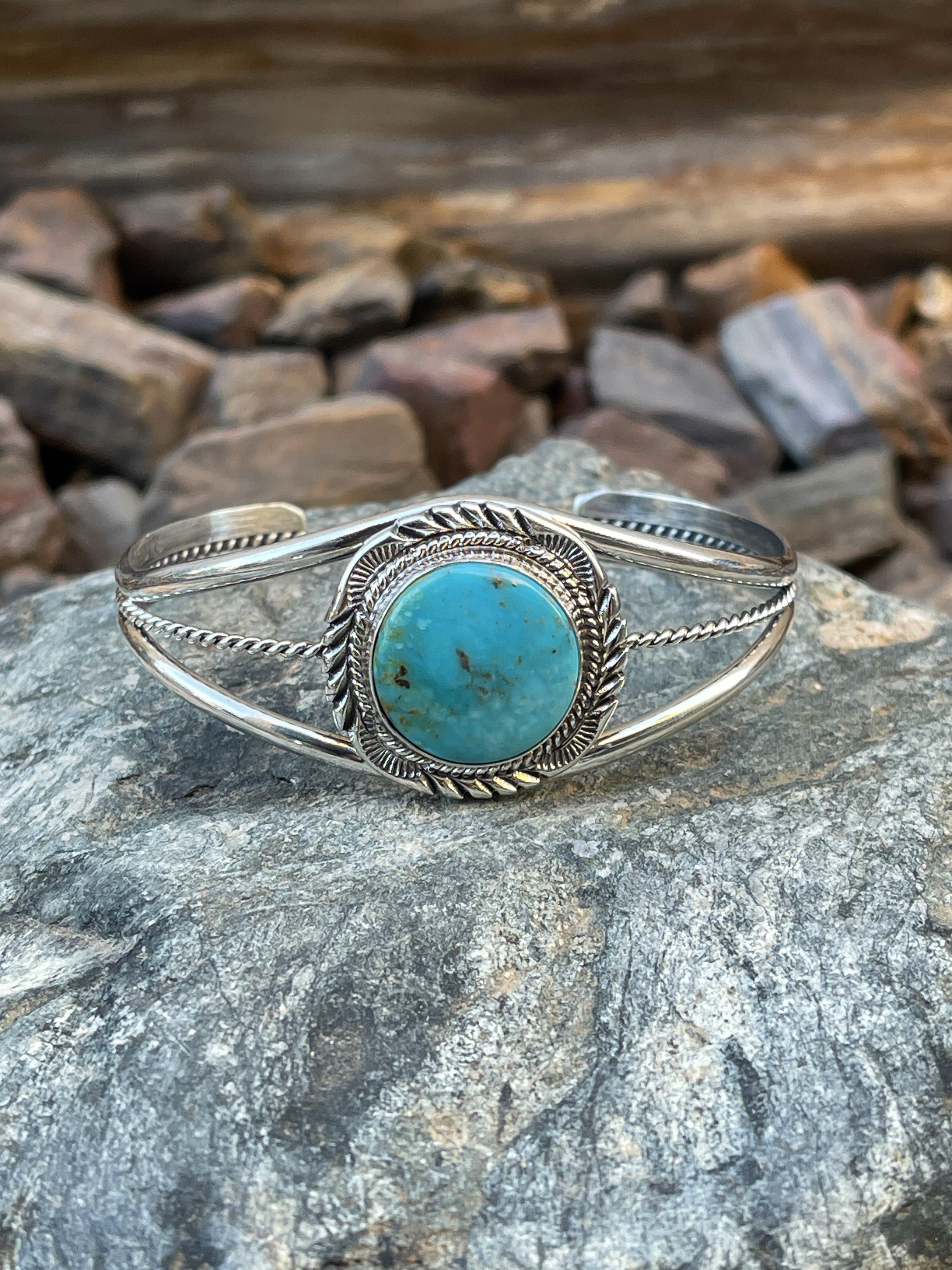 Handmade Solid Sterling Silver Kingman Turquoise Triple Wire Bracelet