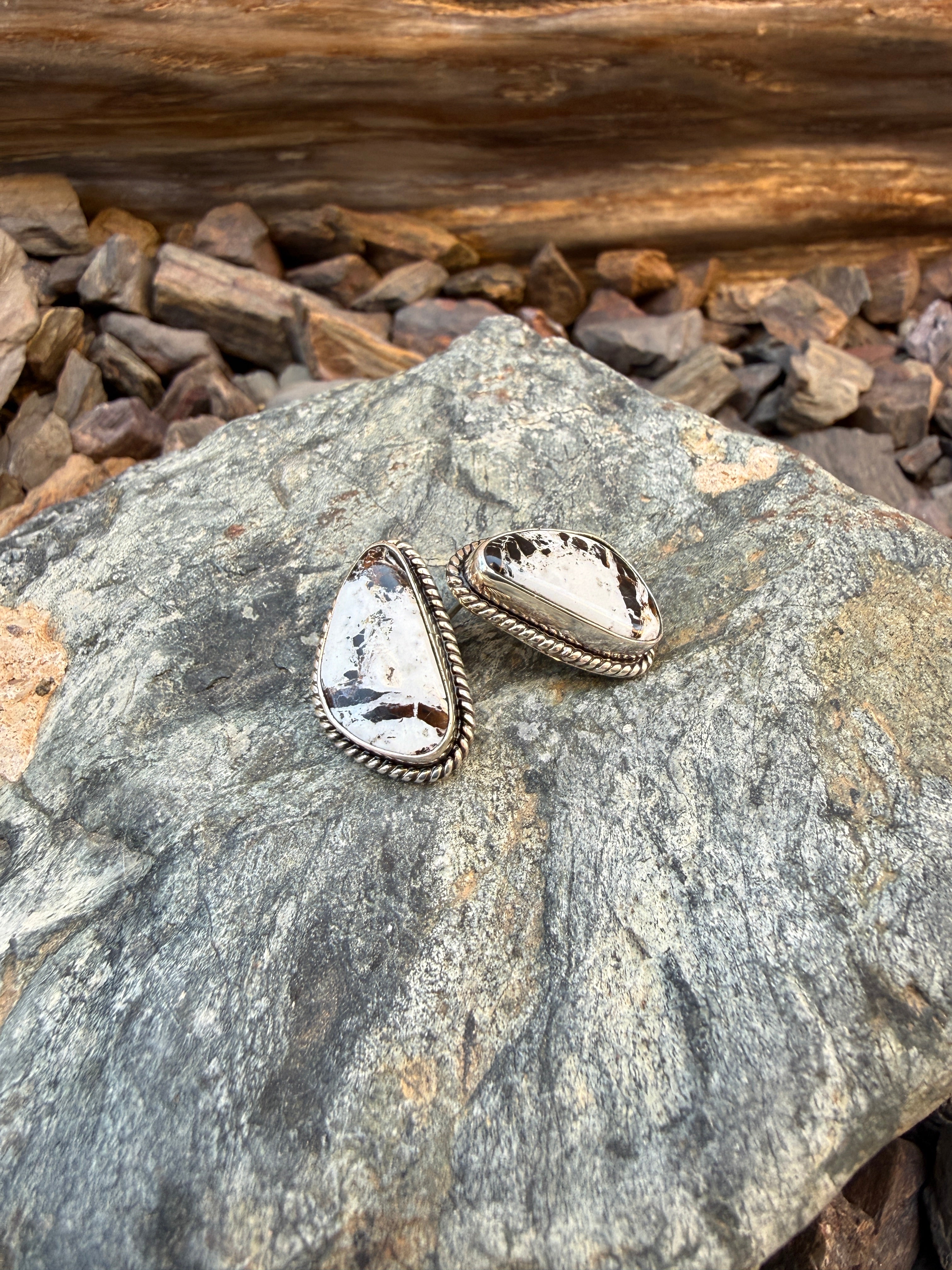 Handmade Sterling Silver White Buffalo Large Stud Earrings