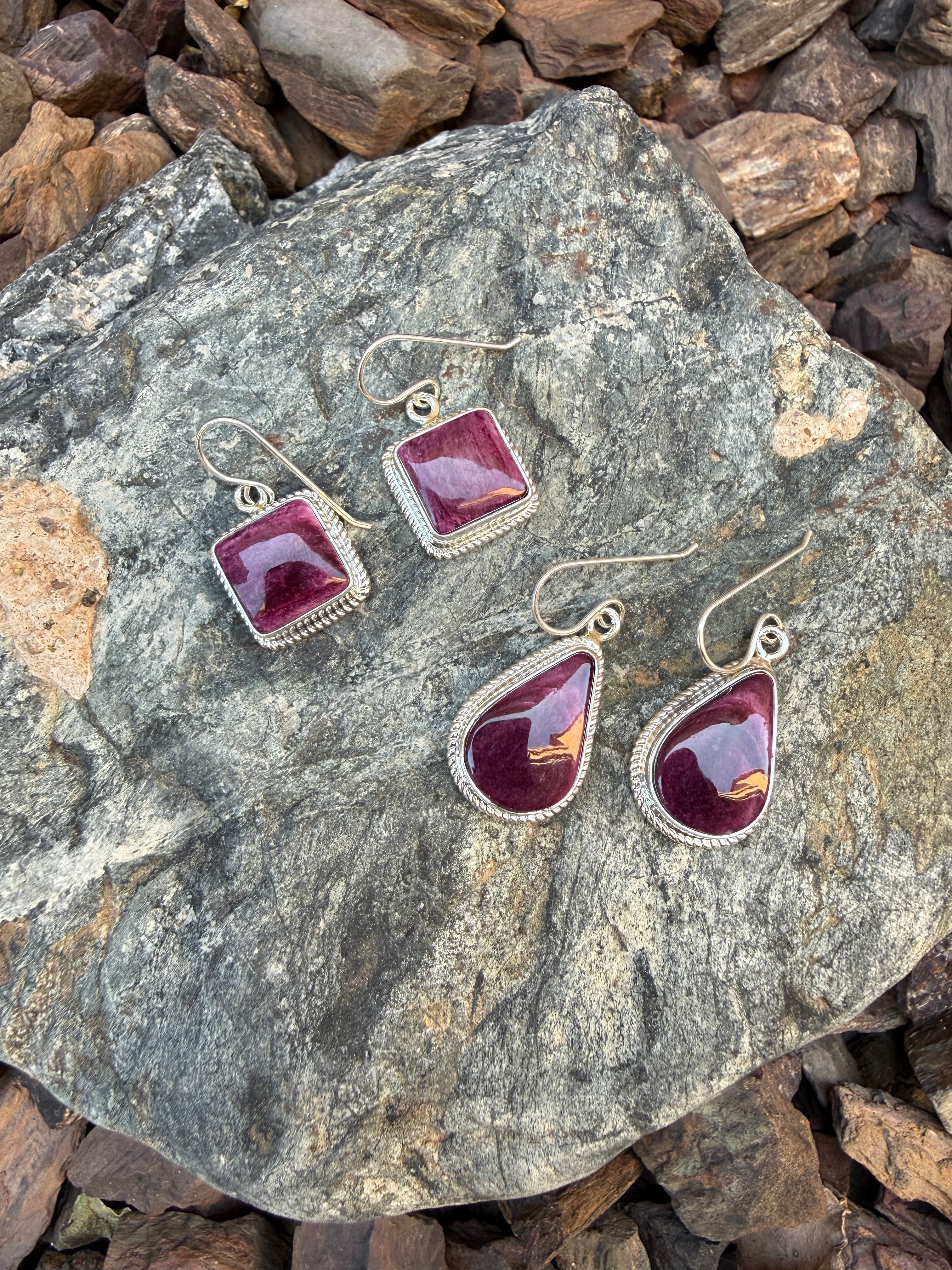 Handmade Sterling Silver Purple Spiny Oyster Square Cut Earrings