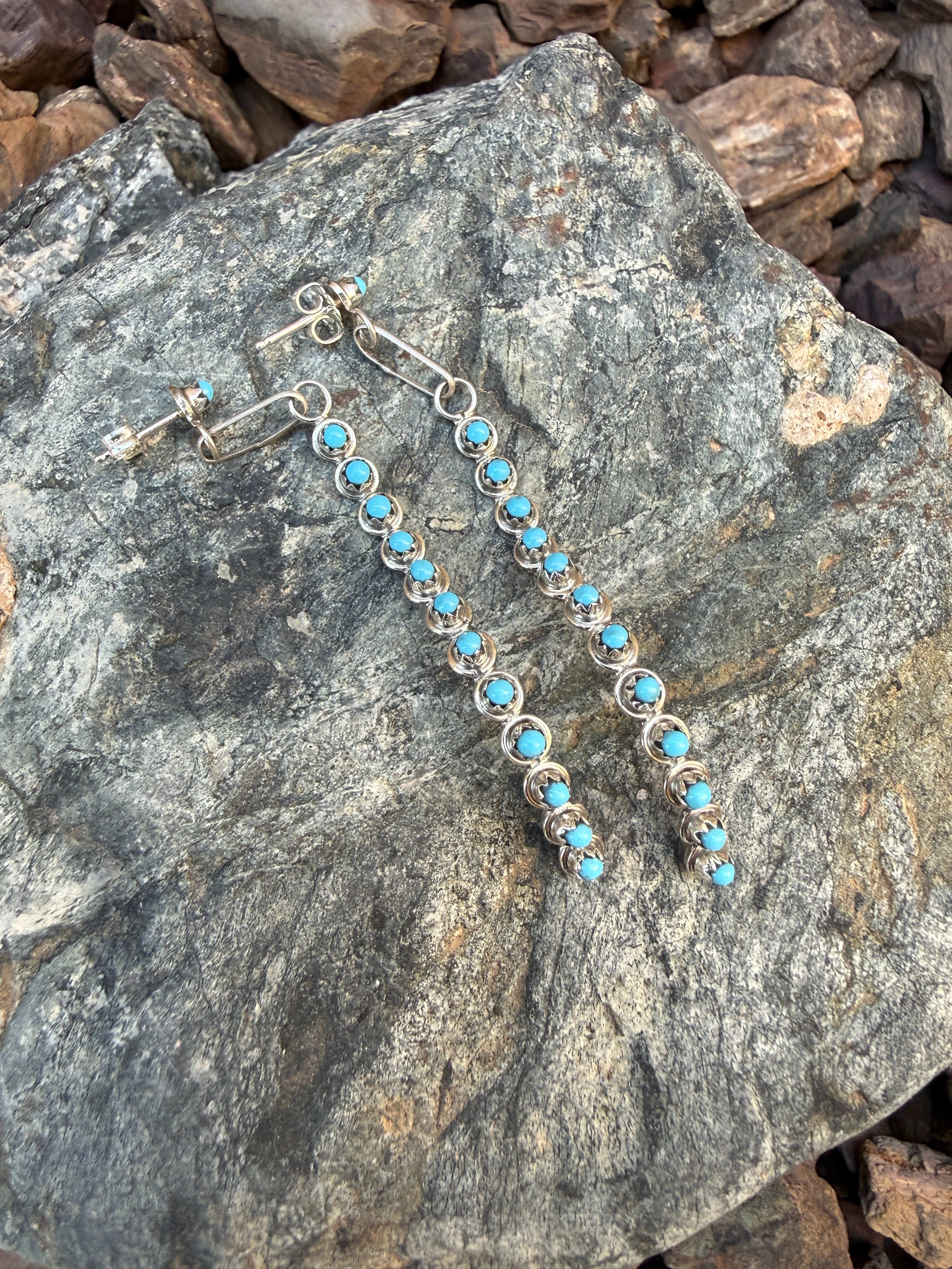 Handmade Sterling Silver Turquoise Long Dangle Earrings