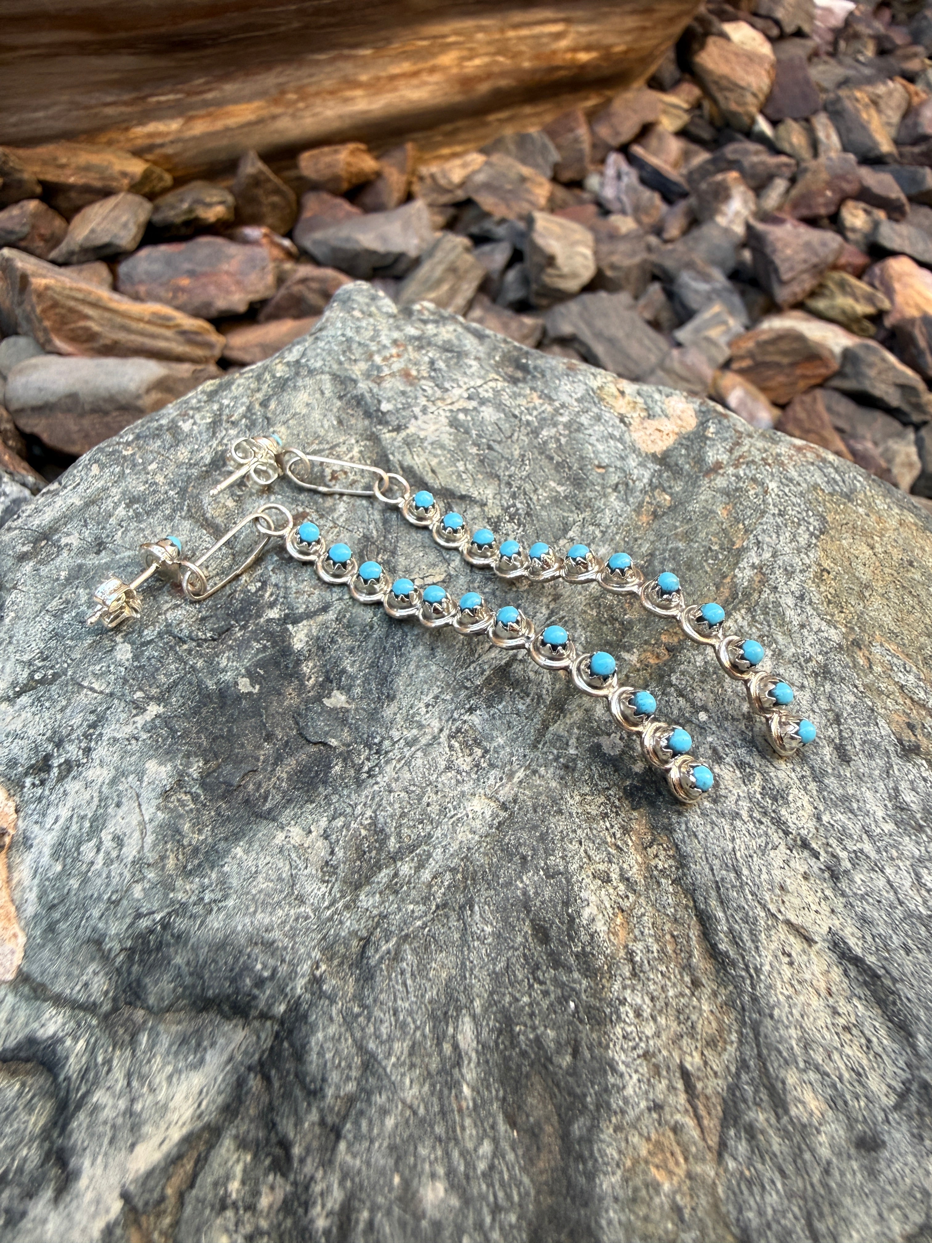 Handmade Sterling Silver Turquoise Long Dangle Earrings