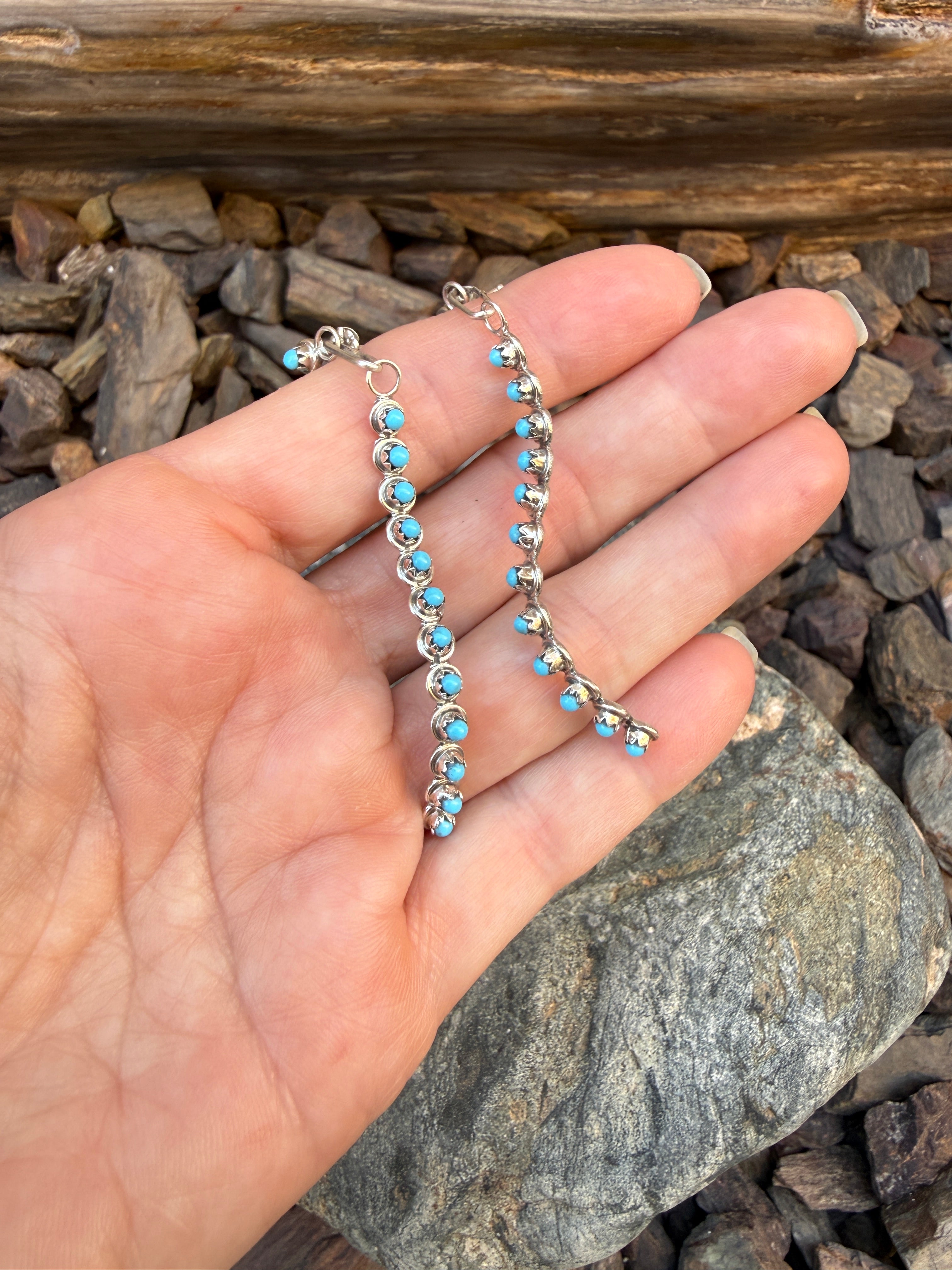 Handmade Sterling Silver Turquoise Long Dangle Earrings
