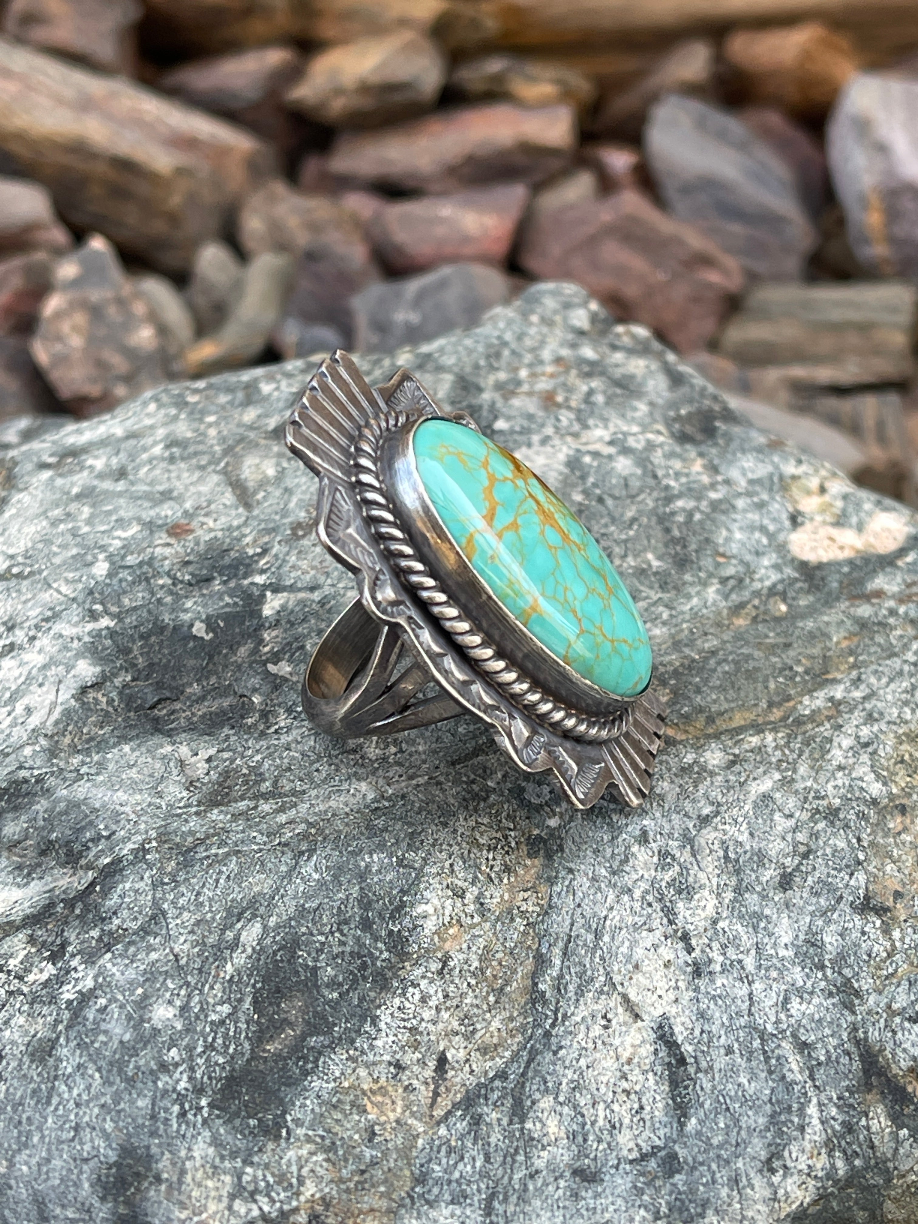 Copy of Large Handmade Solid Sterling Silver Kingman Turquoise Ring with Satin Finish - Size 7 1/2