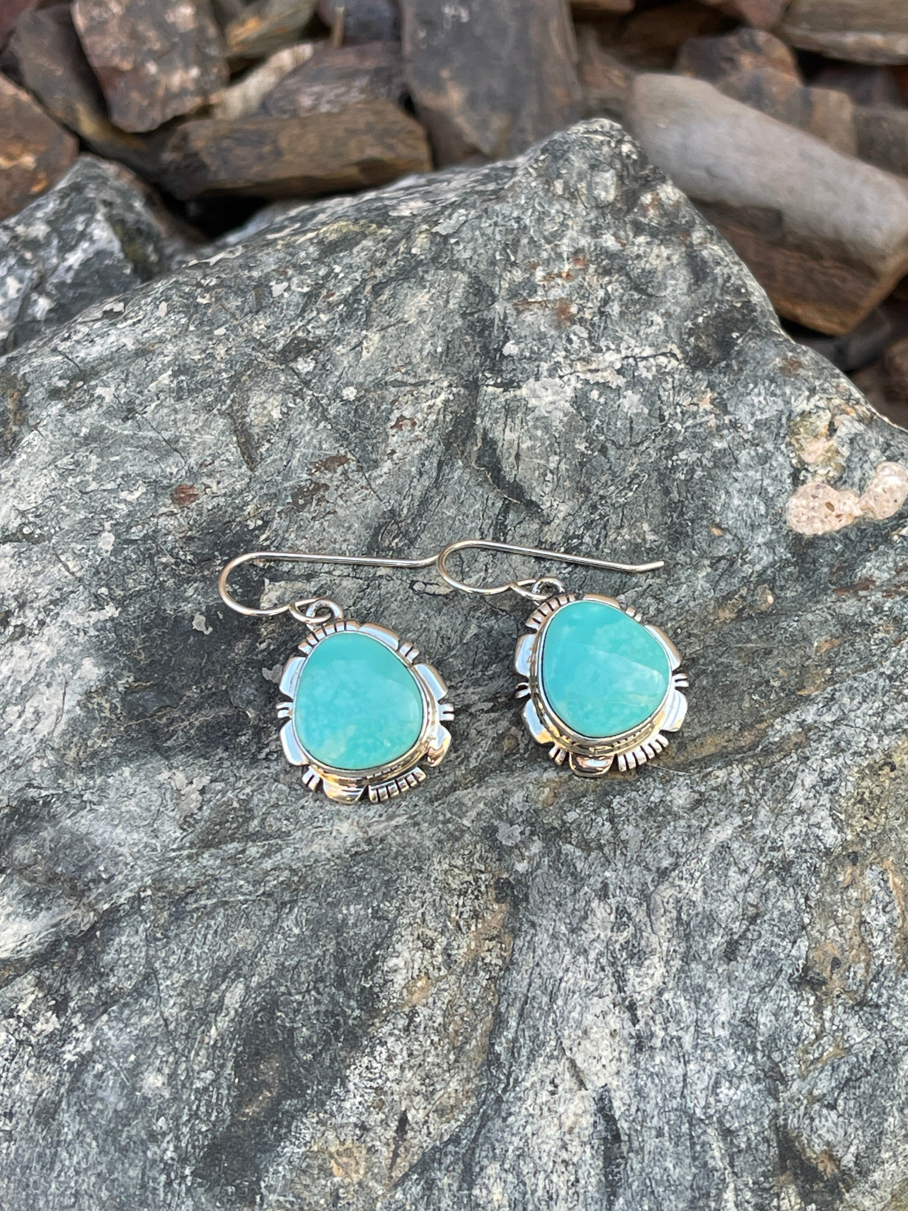Handmade Sterling Silver Kingman Turquoise Dangle Earrings
