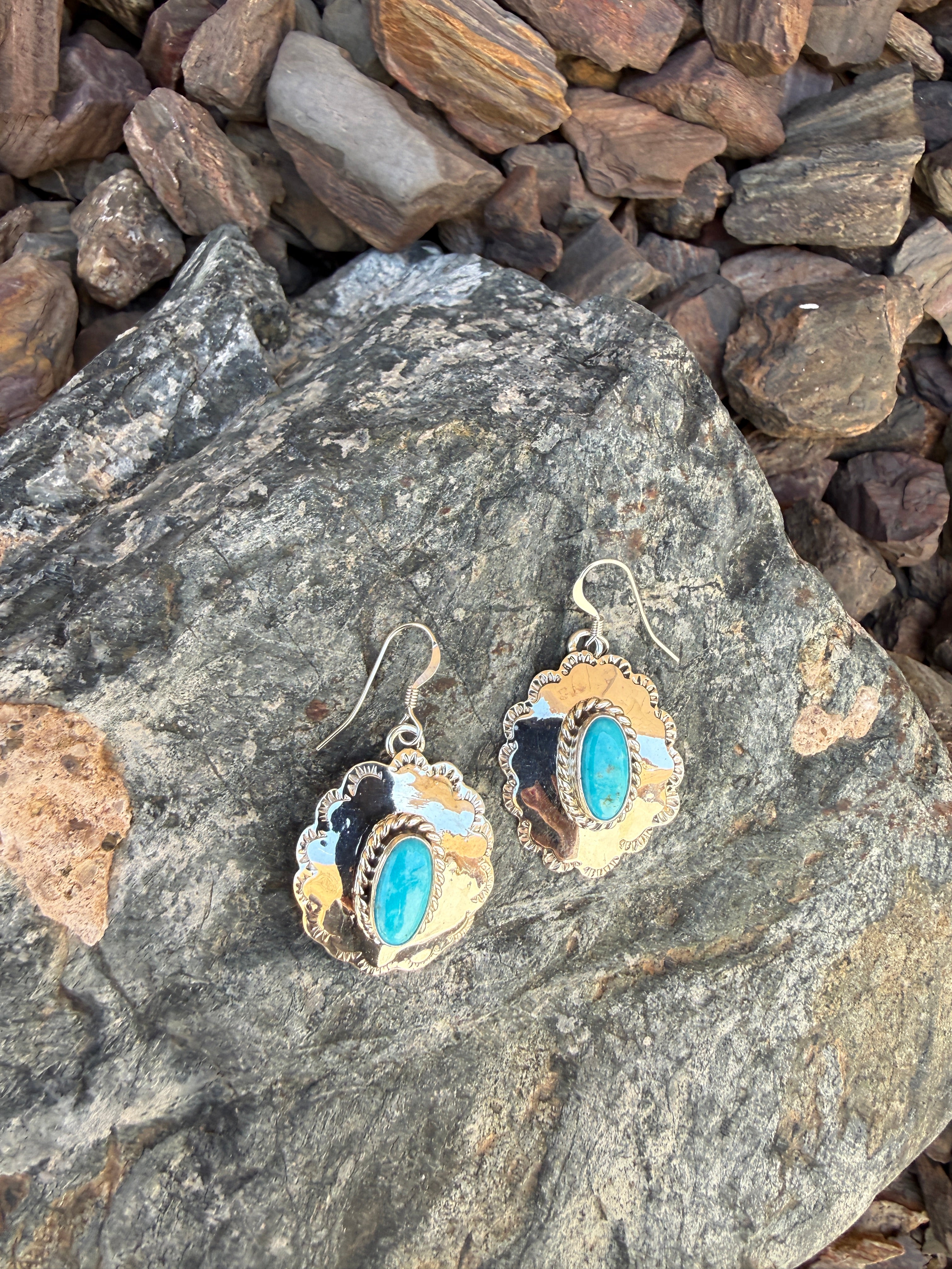 Handmade Sterling Silver Turquoise Concho Style Earrings