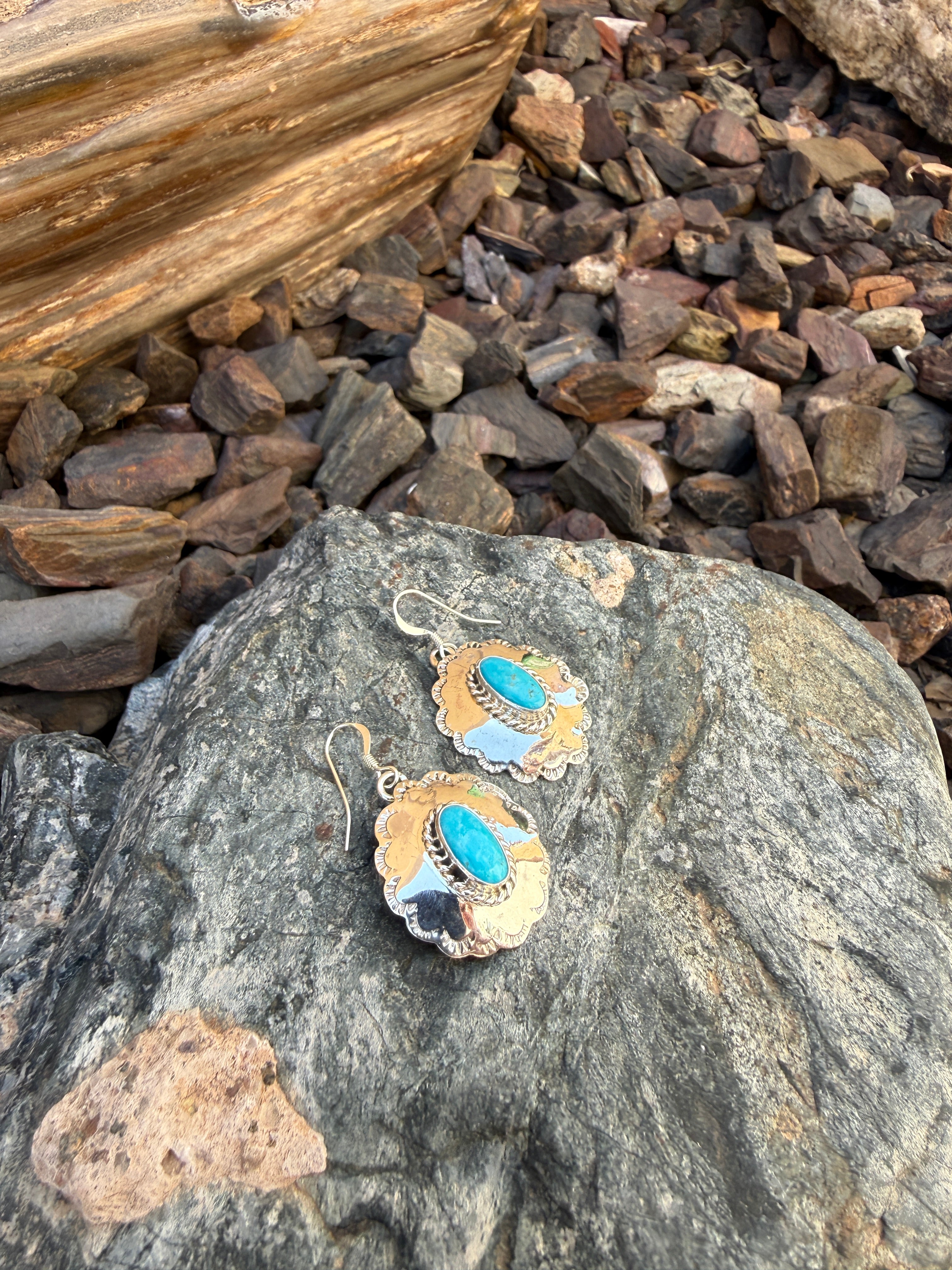 Handmade Sterling Silver Turquoise Concho Style Earrings