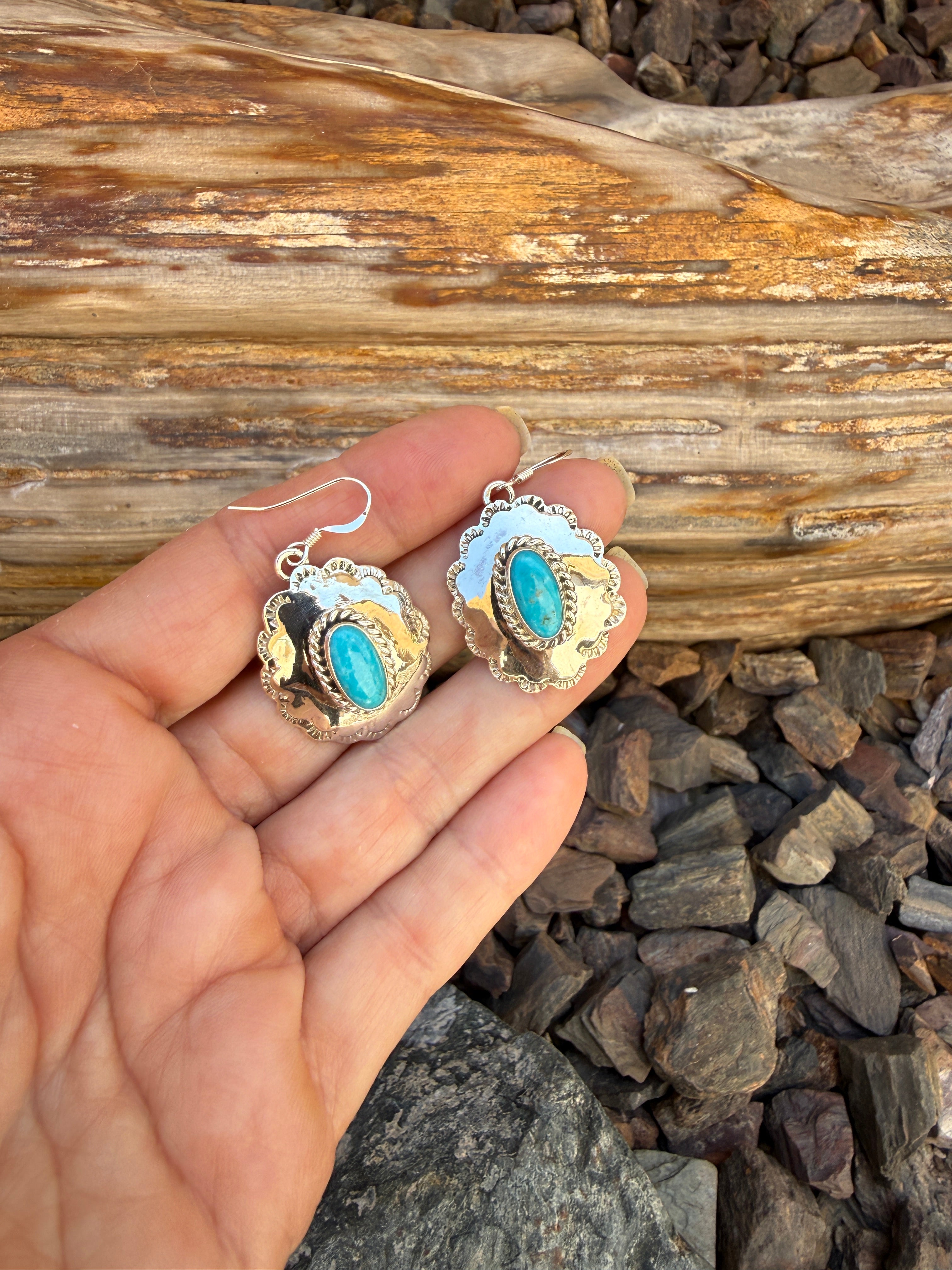 Handmade Sterling Silver Turquoise Concho Style Earrings