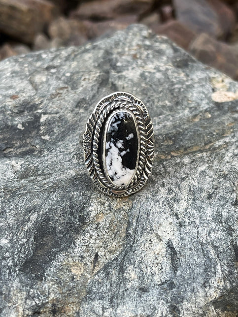 Hand Crafted Solid Sterling Silver White Buffalo Ring - Size 6