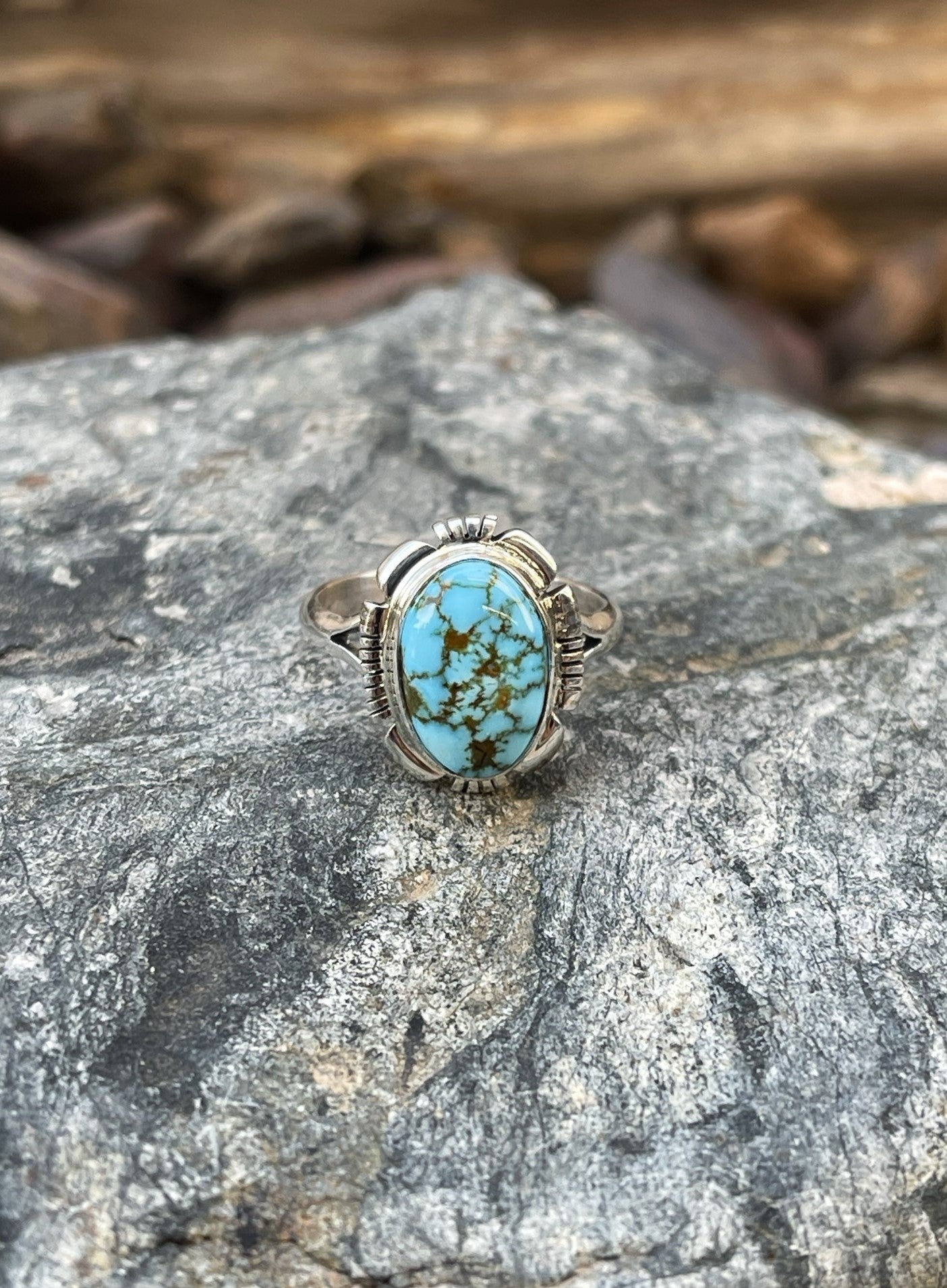 Dainty Handmade Solid Sterling Silver Turquoise Mountain Ring - Size 7 1/2