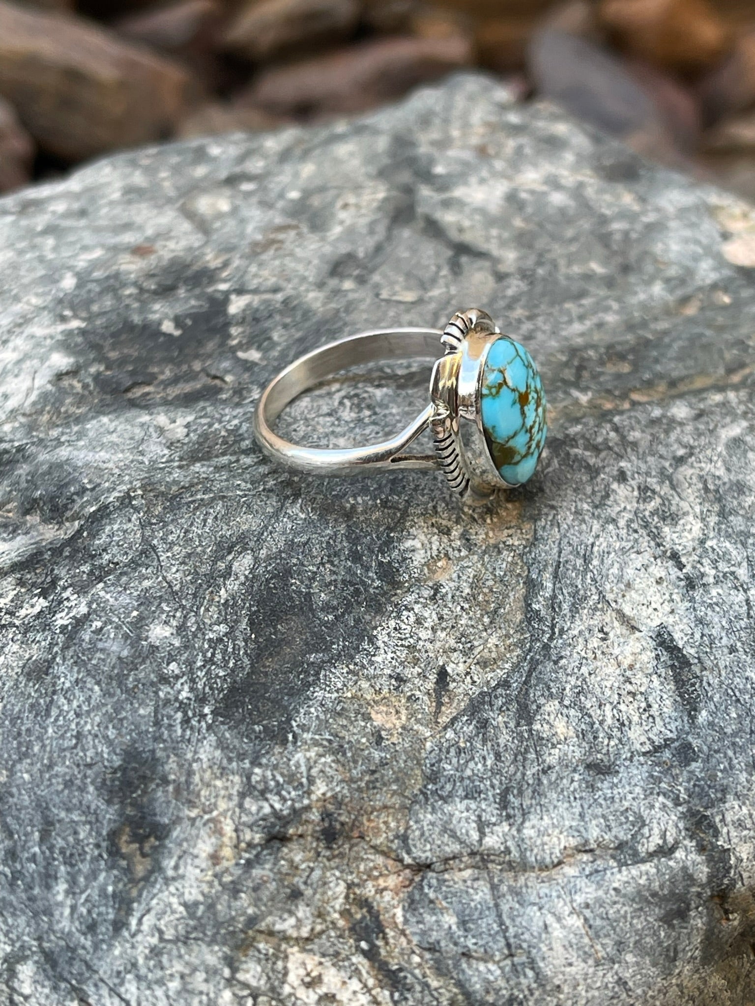 Dainty Handmade Solid Sterling Silver Turquoise Mountain Ring - Size 7 1/2