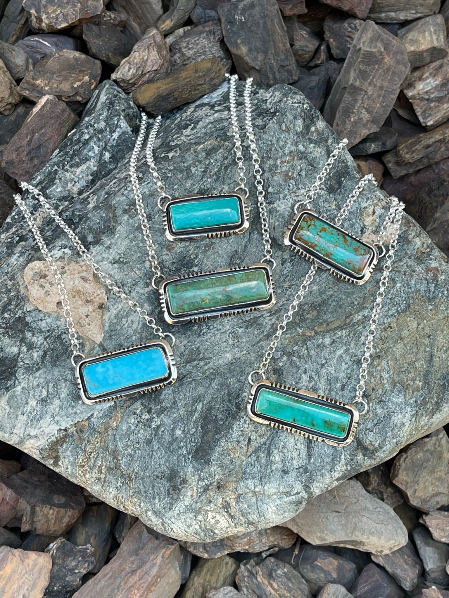 Sunface Signature Hand Crafted Sterling Silver Kingman Turquoise Bar Necklace