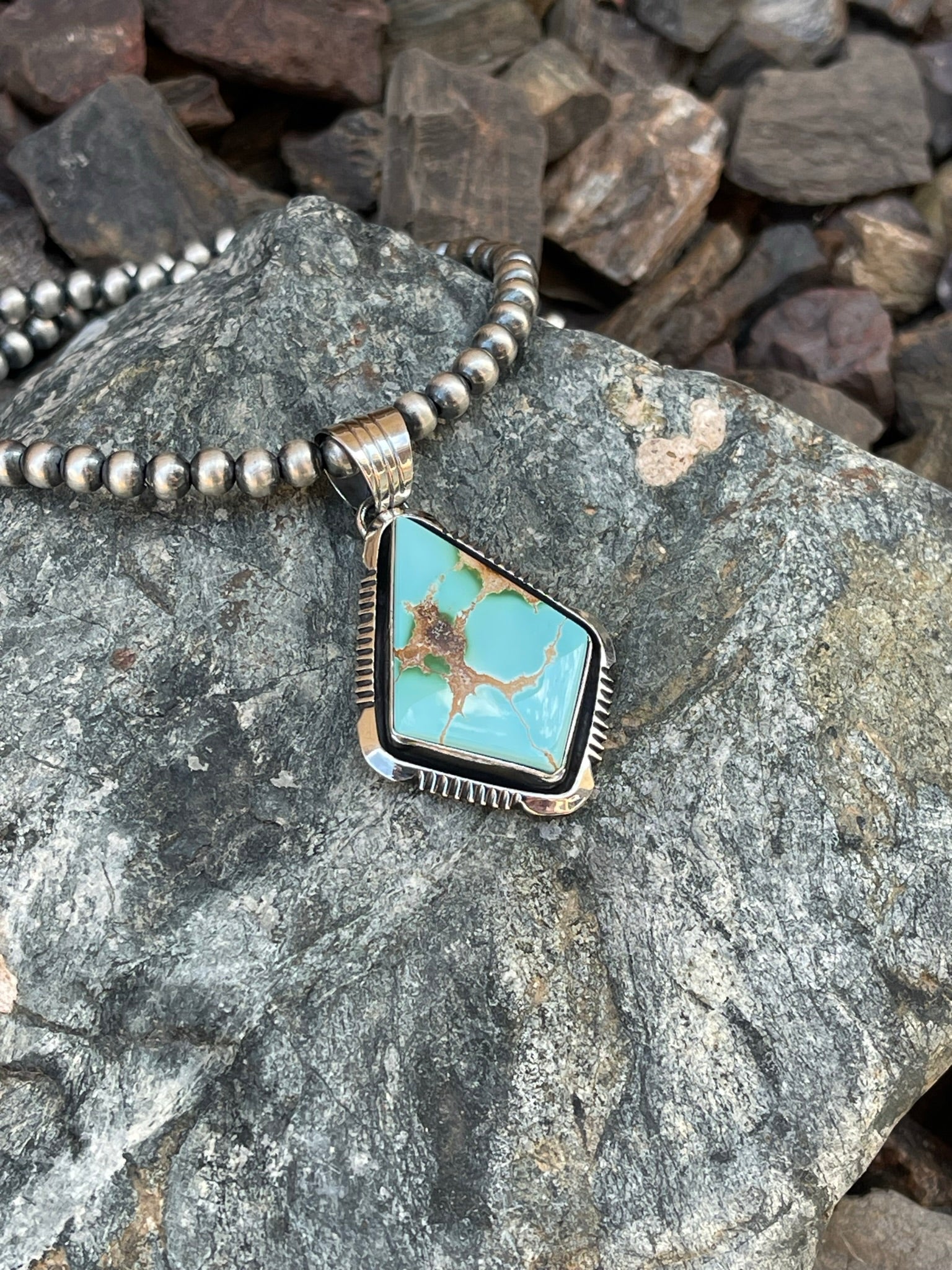 Handmade Solid Sterling Silver Royston Turquoise Pendant with Shadow Box Trim