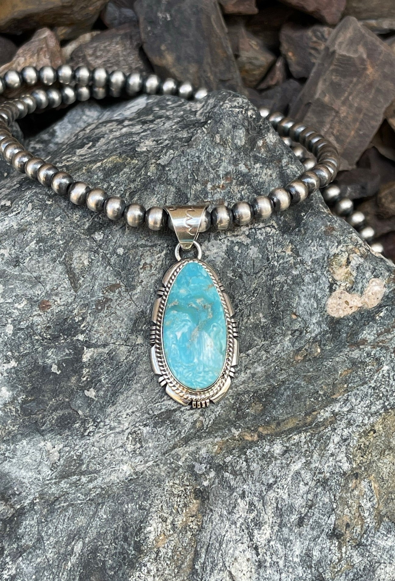 Handmade Solid Sterling Silver Blue Ridge Turquoise Pendant