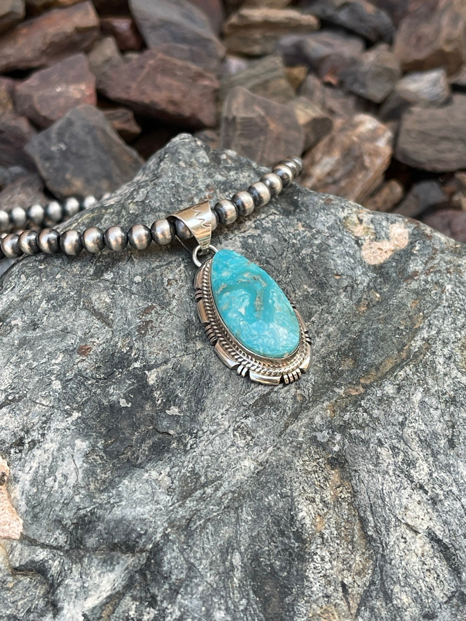 Handmade Solid Sterling Silver Blue Ridge Turquoise Pendant