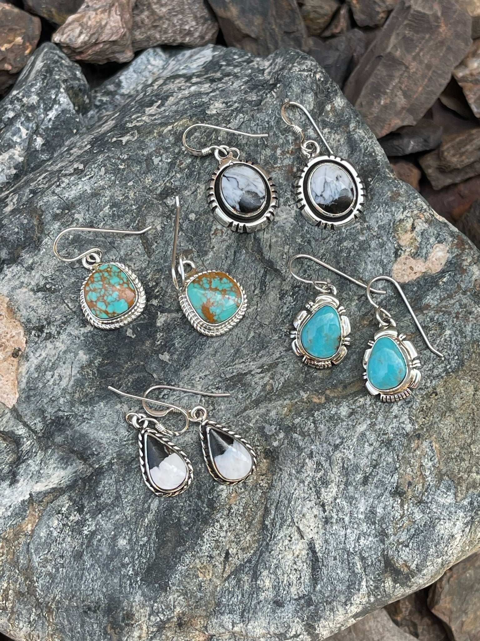 Dainty Hand Crafted Sterling Silver Kingman Turquoise Dangle Earrings