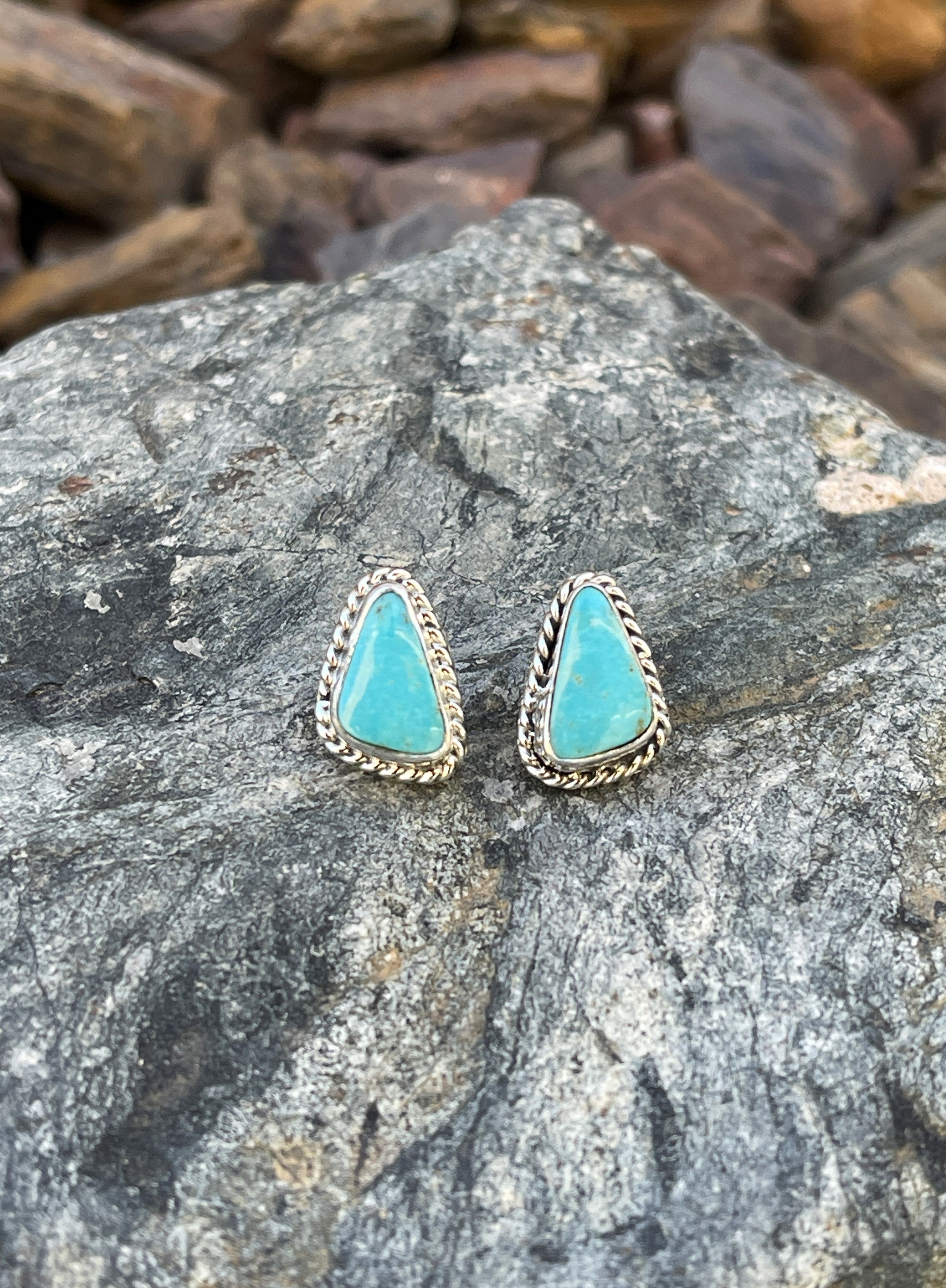 Small Handmade Sterling Silver Kingman Turquoise Stud Earrings