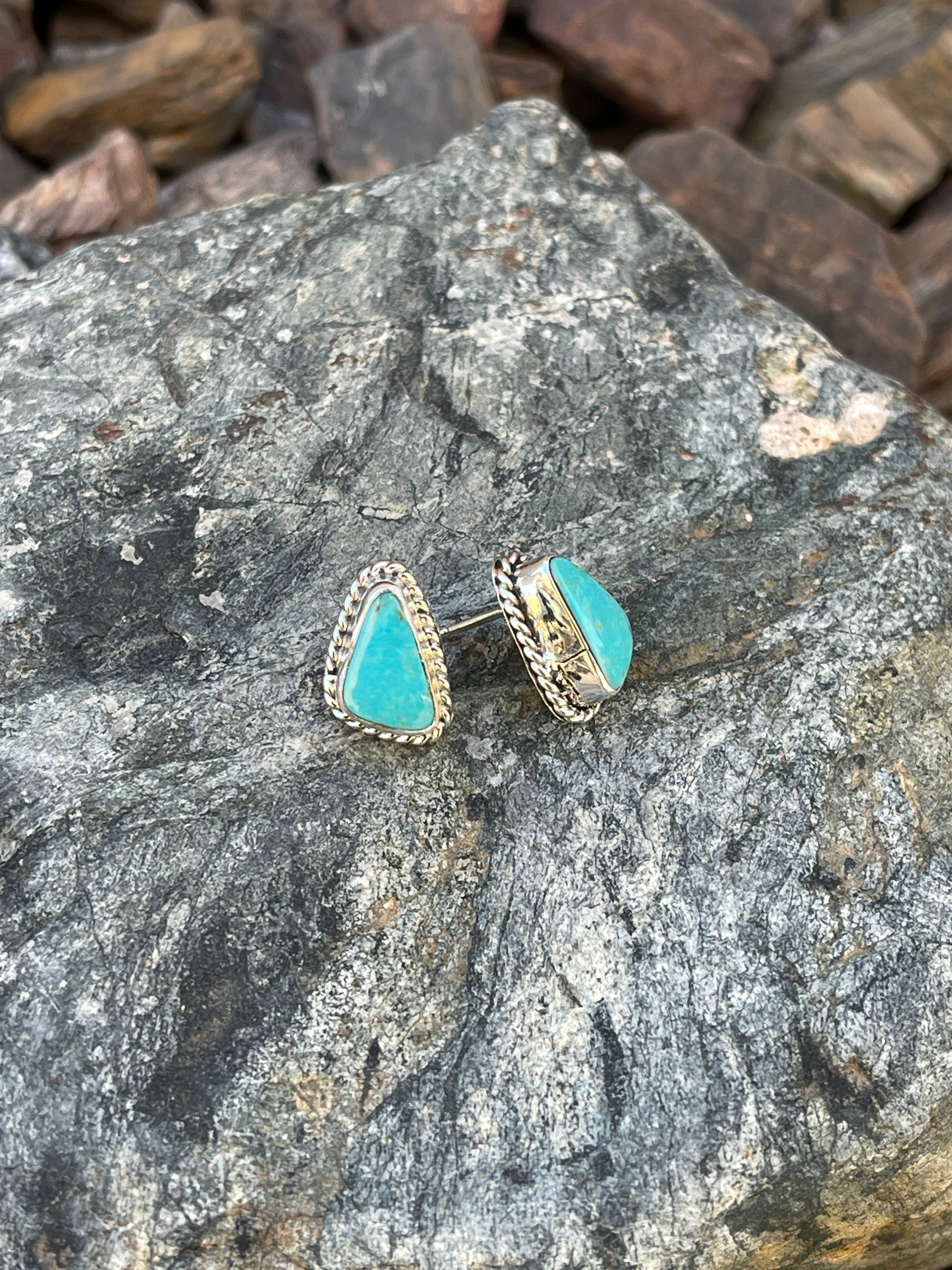 Small Handmade Sterling Silver Kingman Turquoise Stud Earrings