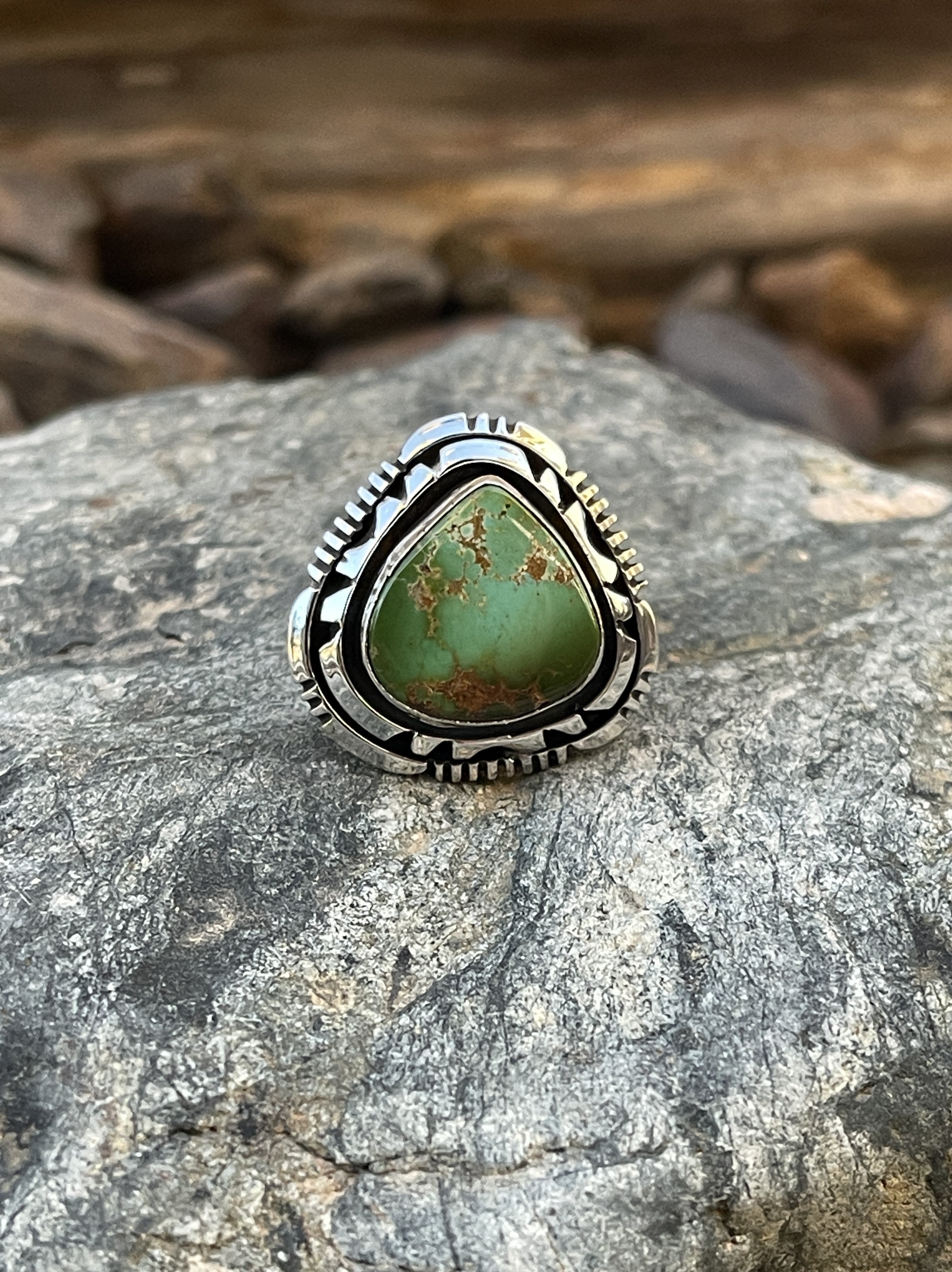 Handmade Solid Sterling Silver Green Royston Turquoise Ring - Size 6 1/2