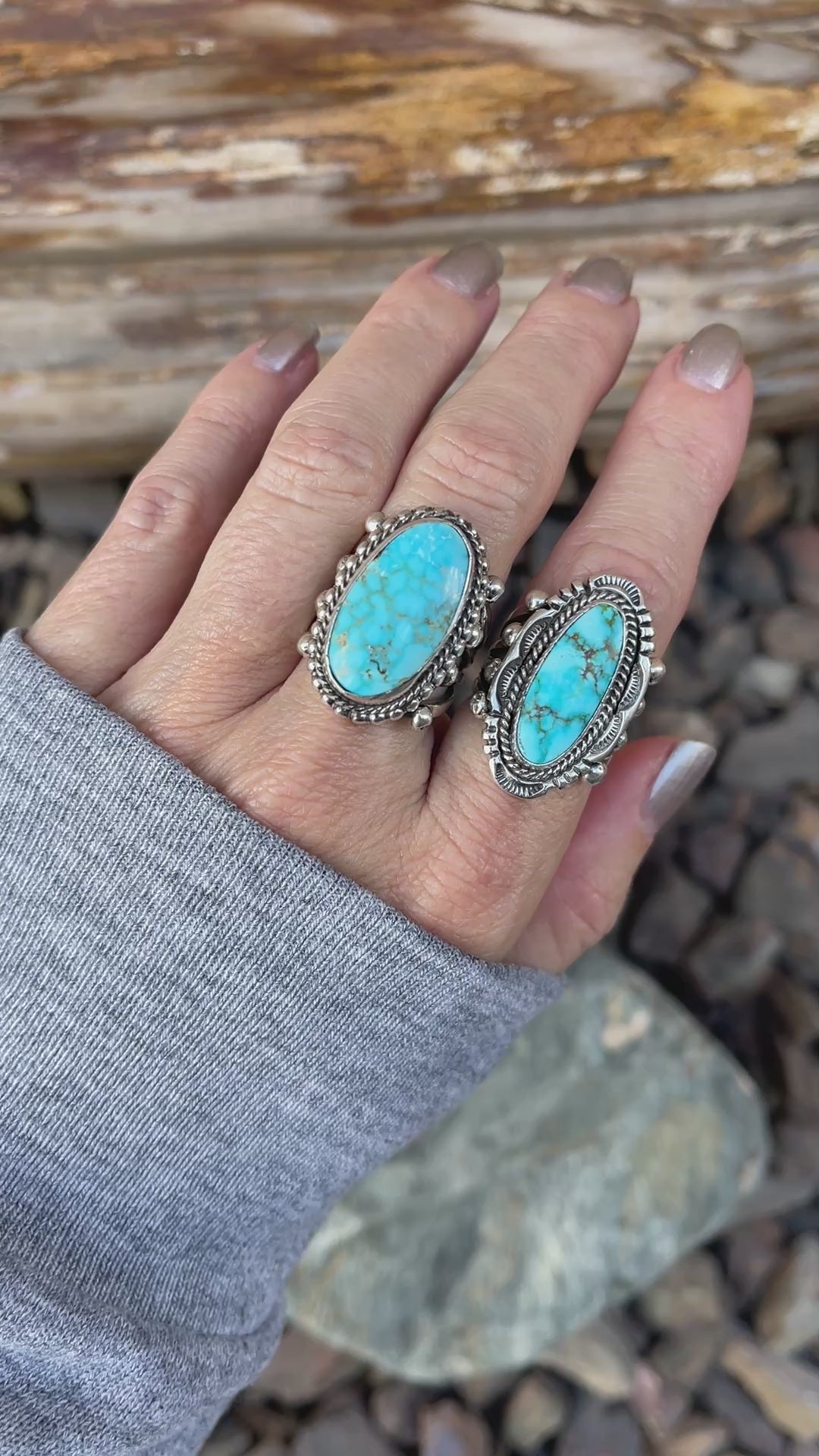 HOLIDAY RING SALE- Handmade Sterling Silver Webbed Turquoise Mountain Rings with Bead Detail