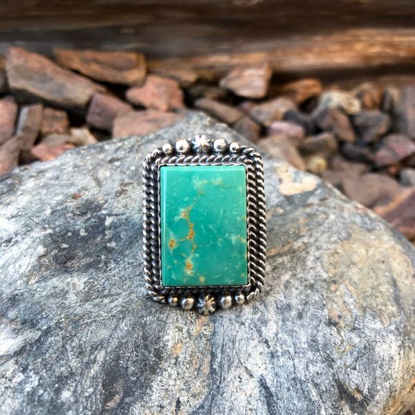 Large Sterling Silver Square Cut Kingman Turquoise Ring