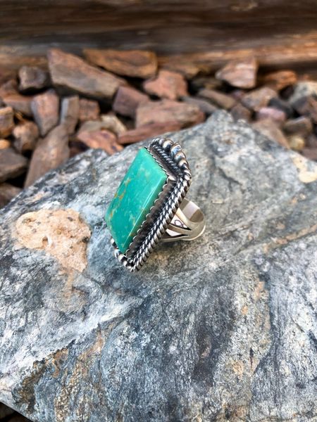 Large Sterling Silver Square Cut Kingman Turquoise Ring