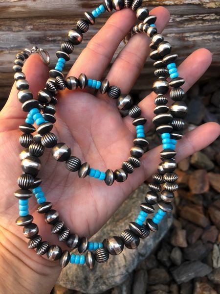 36 Extra Long Navajo Pearl and Turquoise Beaded Necklace (3)