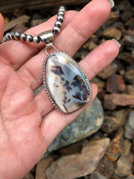 Gorgeous Large Montana Agate Pendant with Double Stack Trim Detailing (3)