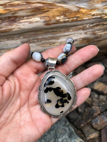 Gorgeous Large Montana Agate Pendant with Matching Beaded Necklace (3)