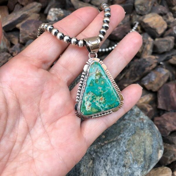 Green Royston Turquoise Pendant with Bead & Cut Out Detail 4