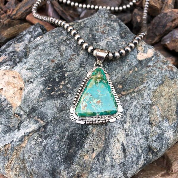 Green Royston Turquoise Pendant with Bead & Cut Out Detail